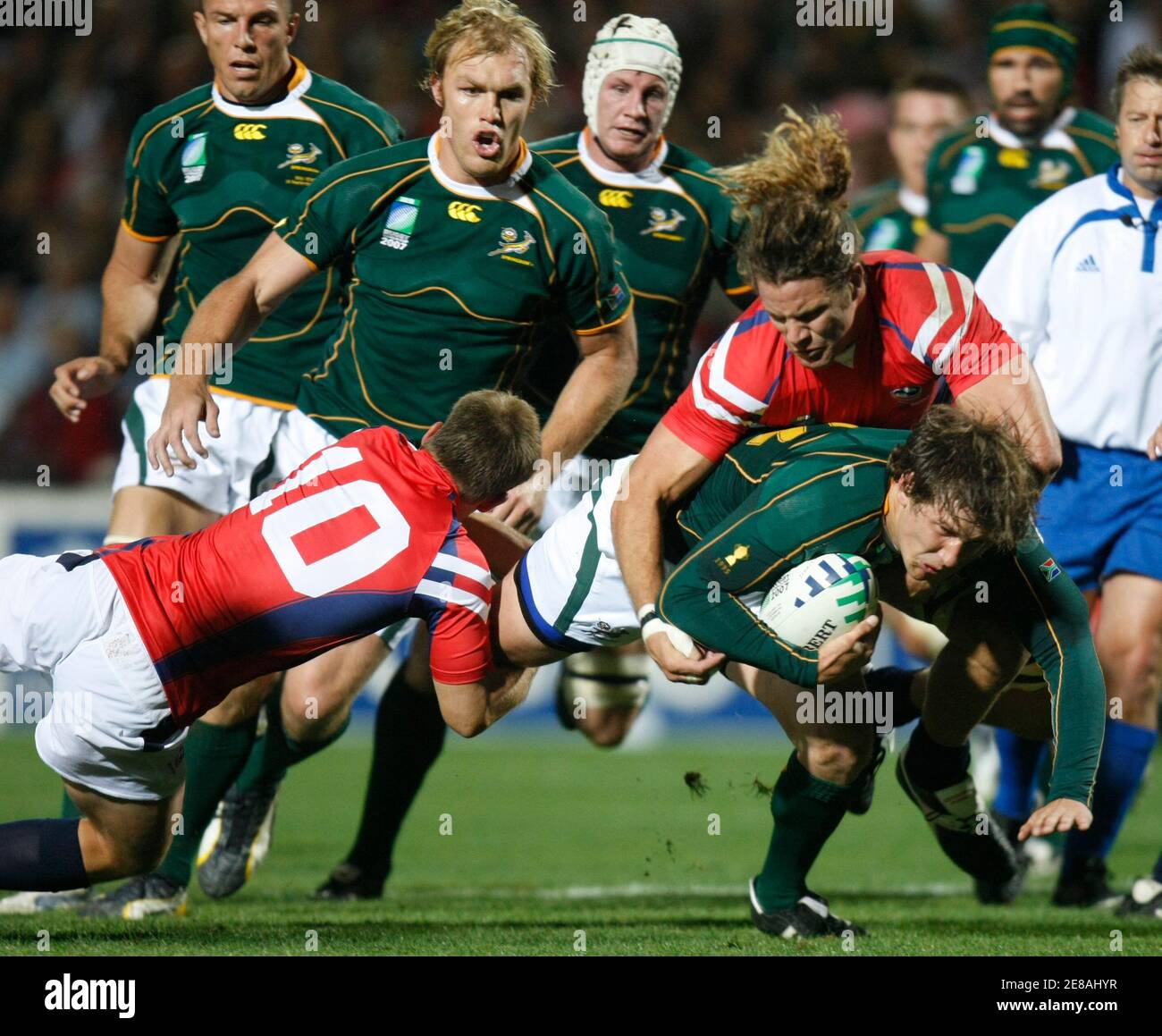 South Africa S Francois Stein Is Tackled By Todd Clever Of The United States During Their Rugby World Cup Match In Montpellier September 30 07 Reuters Eric Gaillard France Stock Photo Alamy