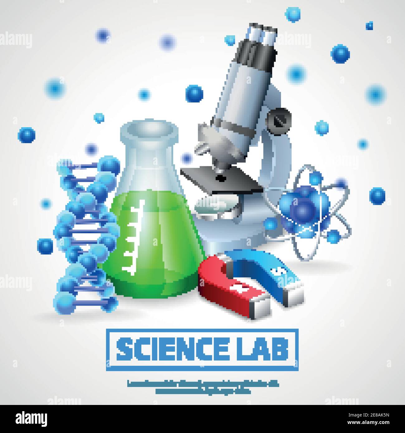 Scientific laboratory realistic design concept with microscope model of ...