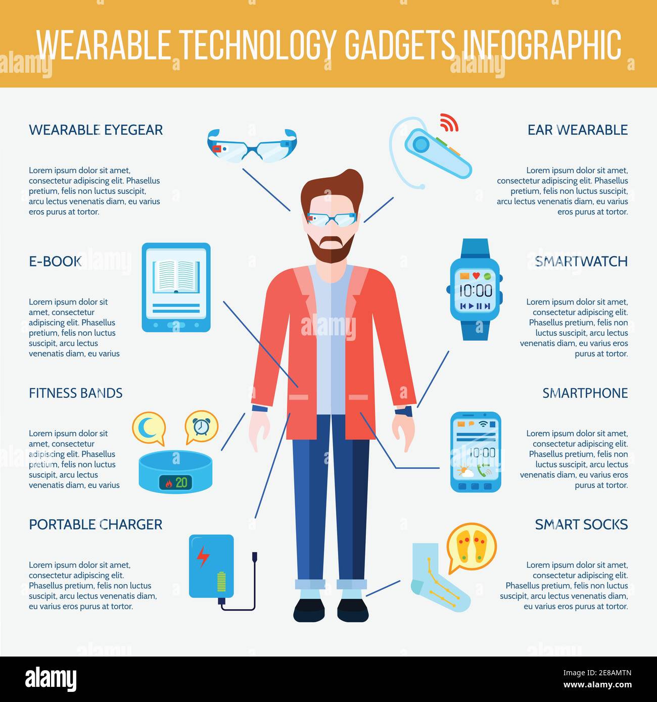 Wearable Gadgets Infographic Set. Wearable Gadgets Information.Wearable