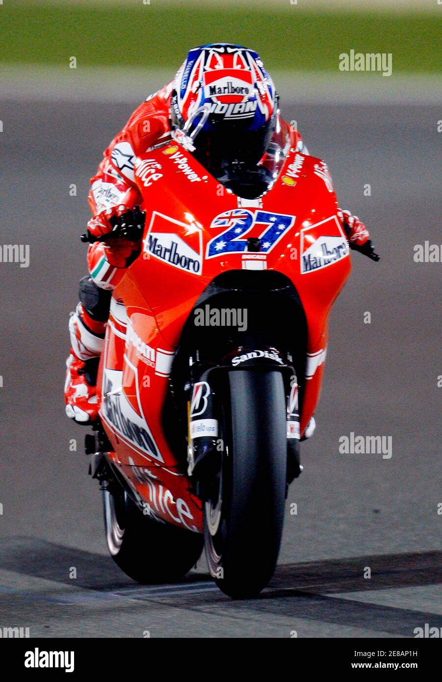 Ducati MotoGP rider Casey Stoner of Australia rides his bike during the Qatar  MotoGP race, at the Losail international circuit in Doha April 13, 2009.  The MotoGP race was cancelled on Sunday