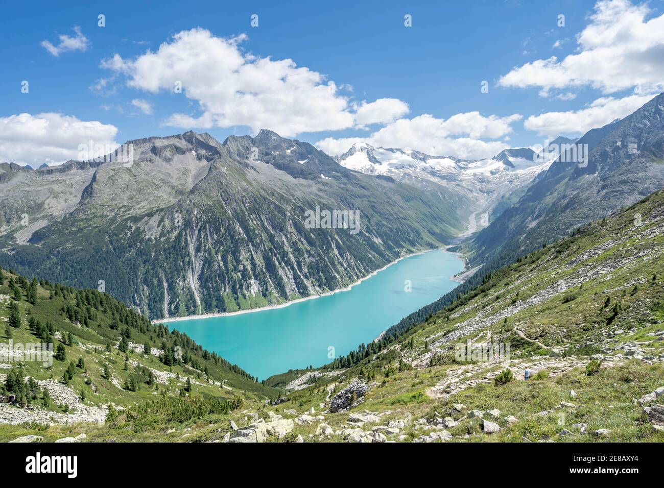 Breathtaking view of schlegeisspeicher glacier reservoir in Zillertal alps in Austria Stock Photo