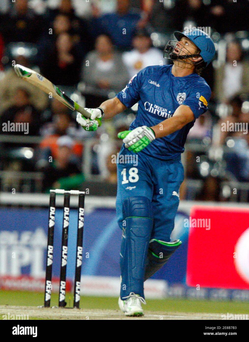 Deccan Chargers Captain Adam Gilchrist Watches His Shot During The 2009 Indian Premier League Ipl T20 Cricket Tournament Against The Kolkata Knight Riders In Johannesburg May 16 2009 Reuters Siphiwe Sibeko South Africa