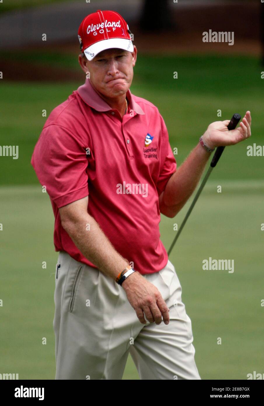 Woody Austin of the U.S reacts as his putt misses the hole on the sixth green during the final round of the St. Jude Classic golf tournament at TPC Southwind in Memphis, Tennessee June 14, 2009.   REUTERS/Nikki Boertman    (UNITED STATES SPORT GOLF) Stock Photo