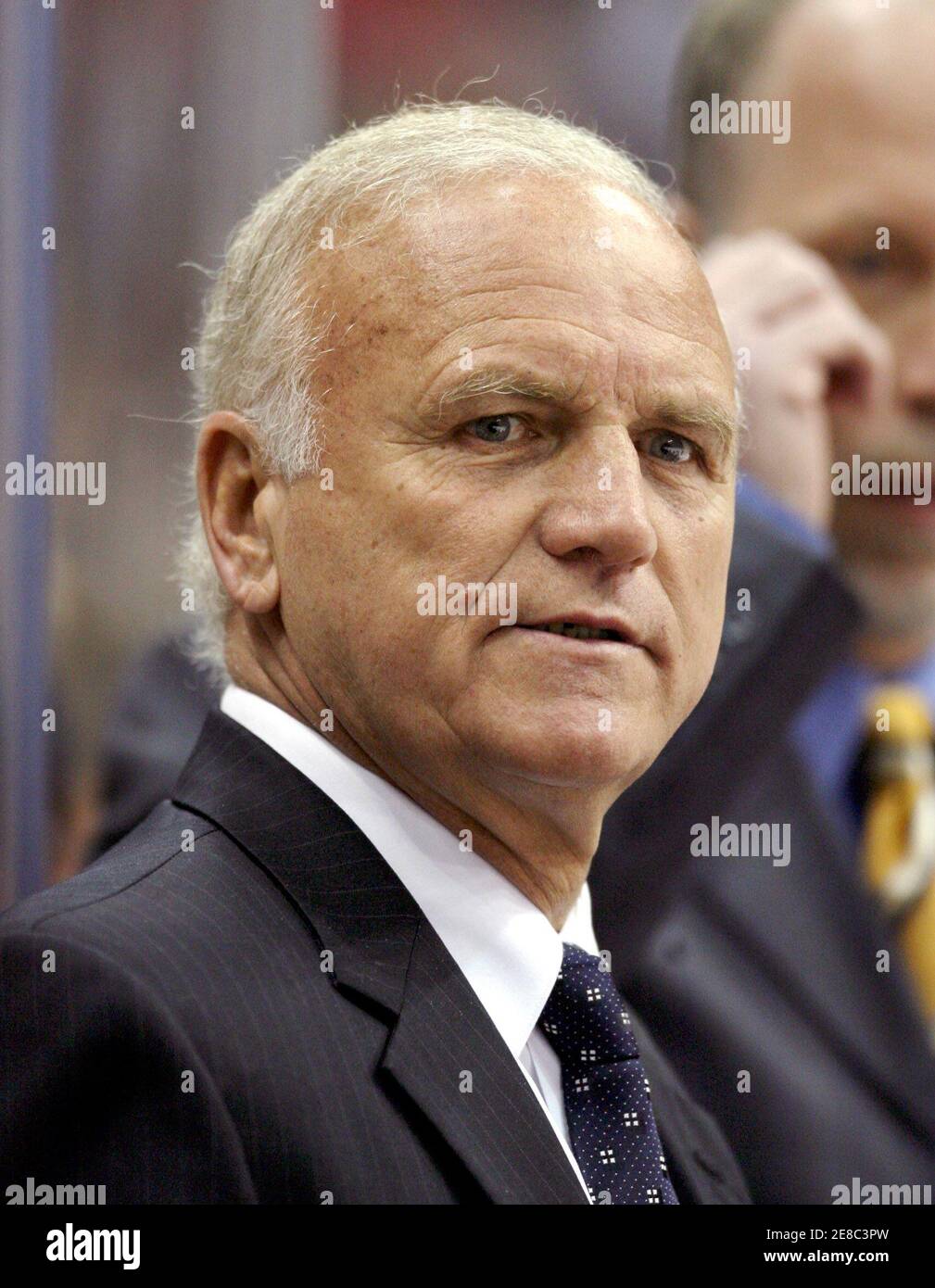 Minnesota Wild head coach Jacques Lemaire watches the Wild play against the  Calgary Flames during the second period of their NHL hockey game in the  Xcel Energy Center in St. Paul, Minnesota,