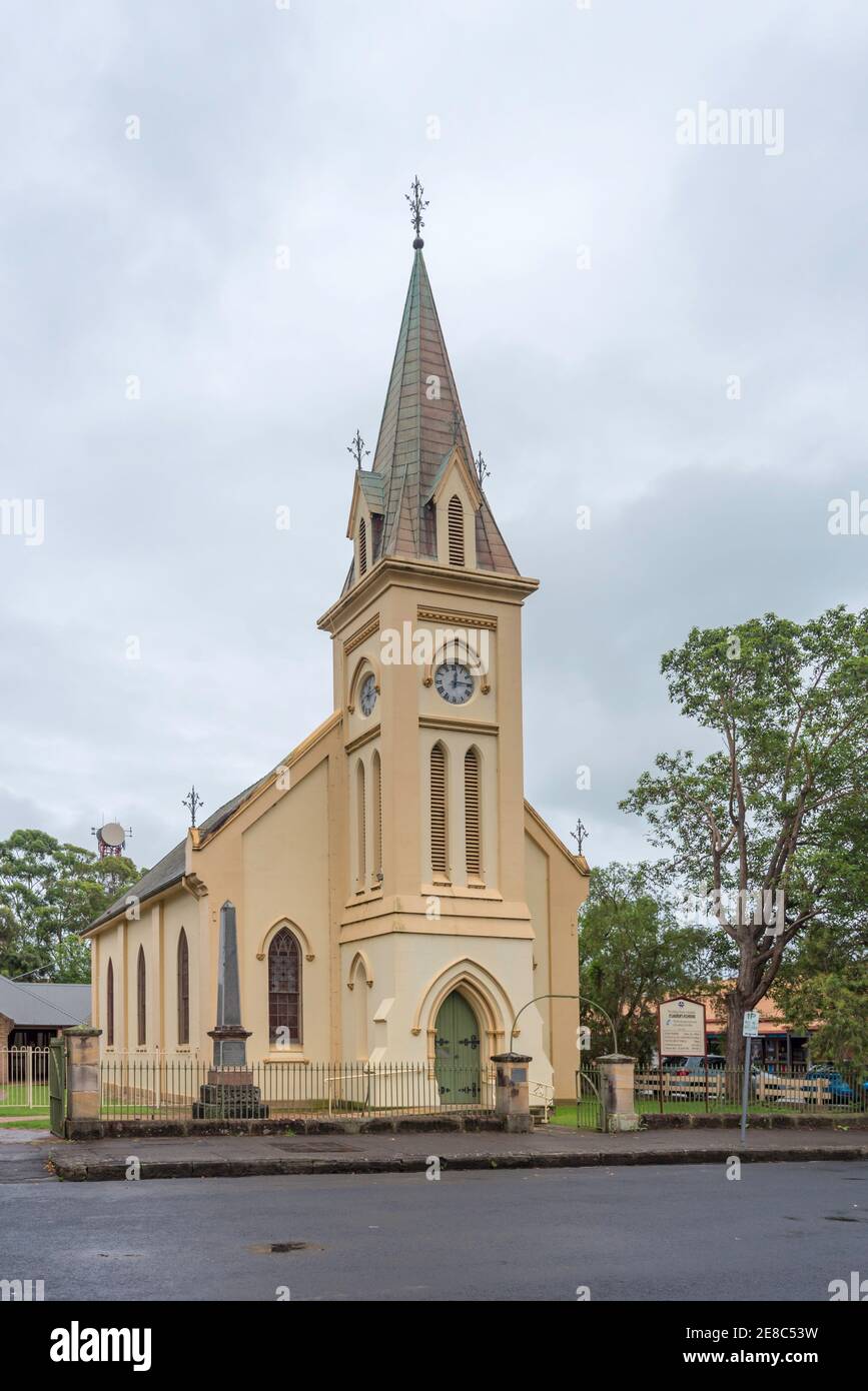 St Andrew's Uniting Church, (prev. Presbyterian) in West Market Street, Richmond, is a 1845 constructed Gothic style church with a steep slate roof Stock Photo