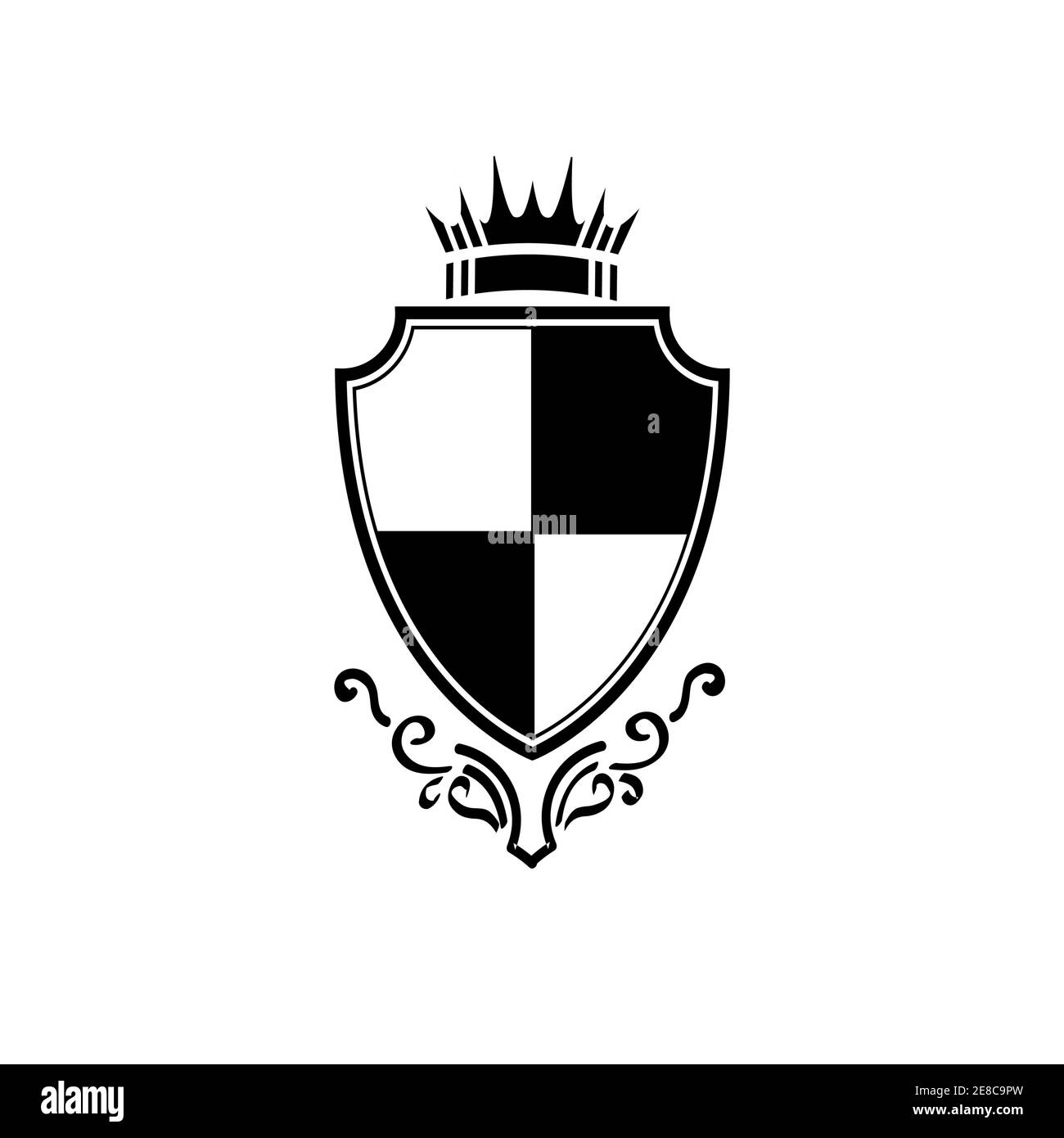 simple vintage knight prince crown shield vector logo and icon Stock Vector