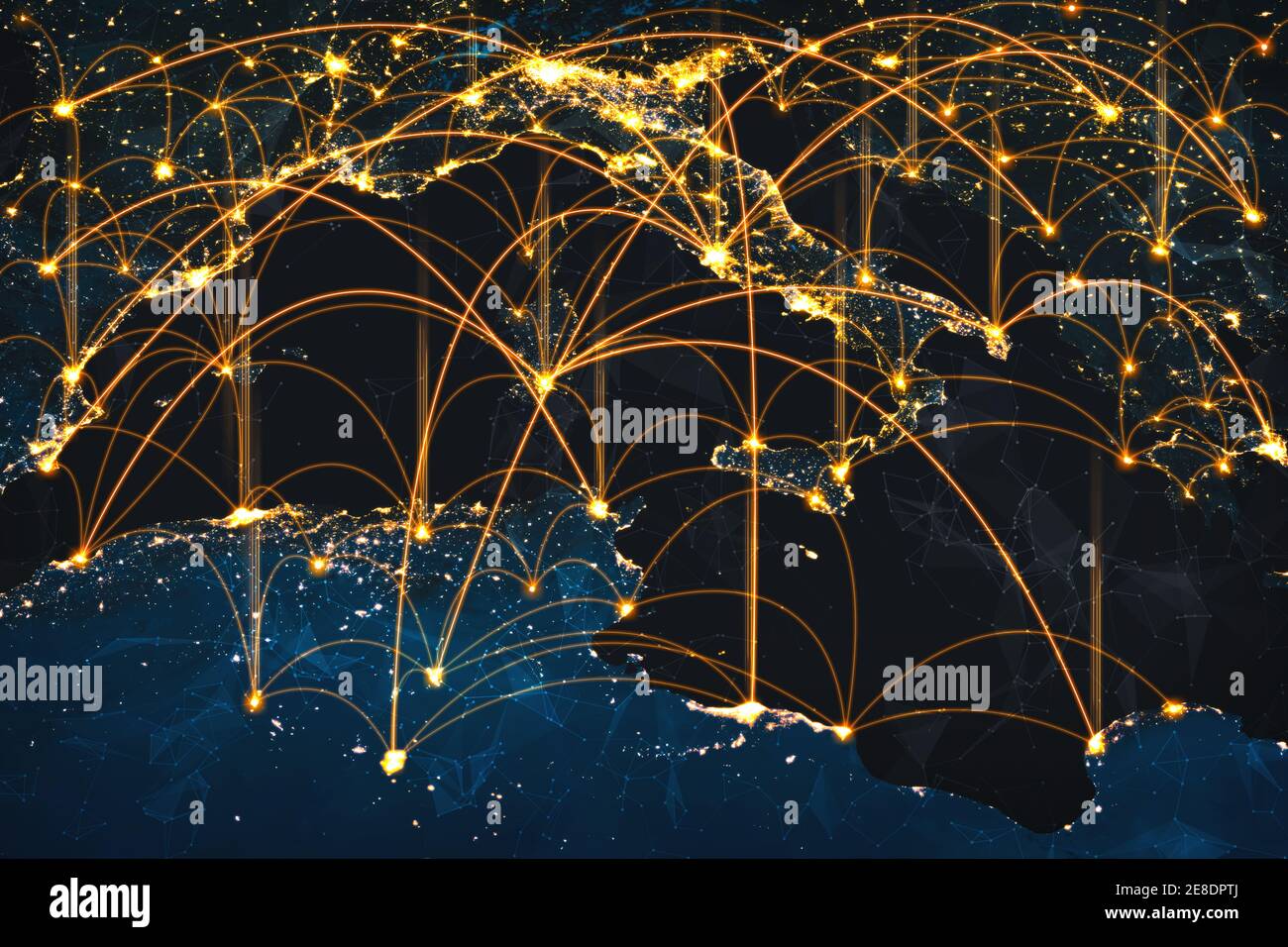 Europe network connection covering continent with lines of innovative
