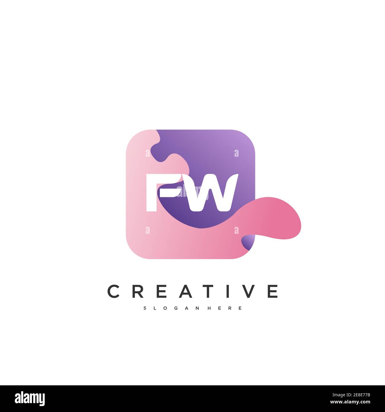 FW Initial Letter logo icon design template elements with wave colorful ...