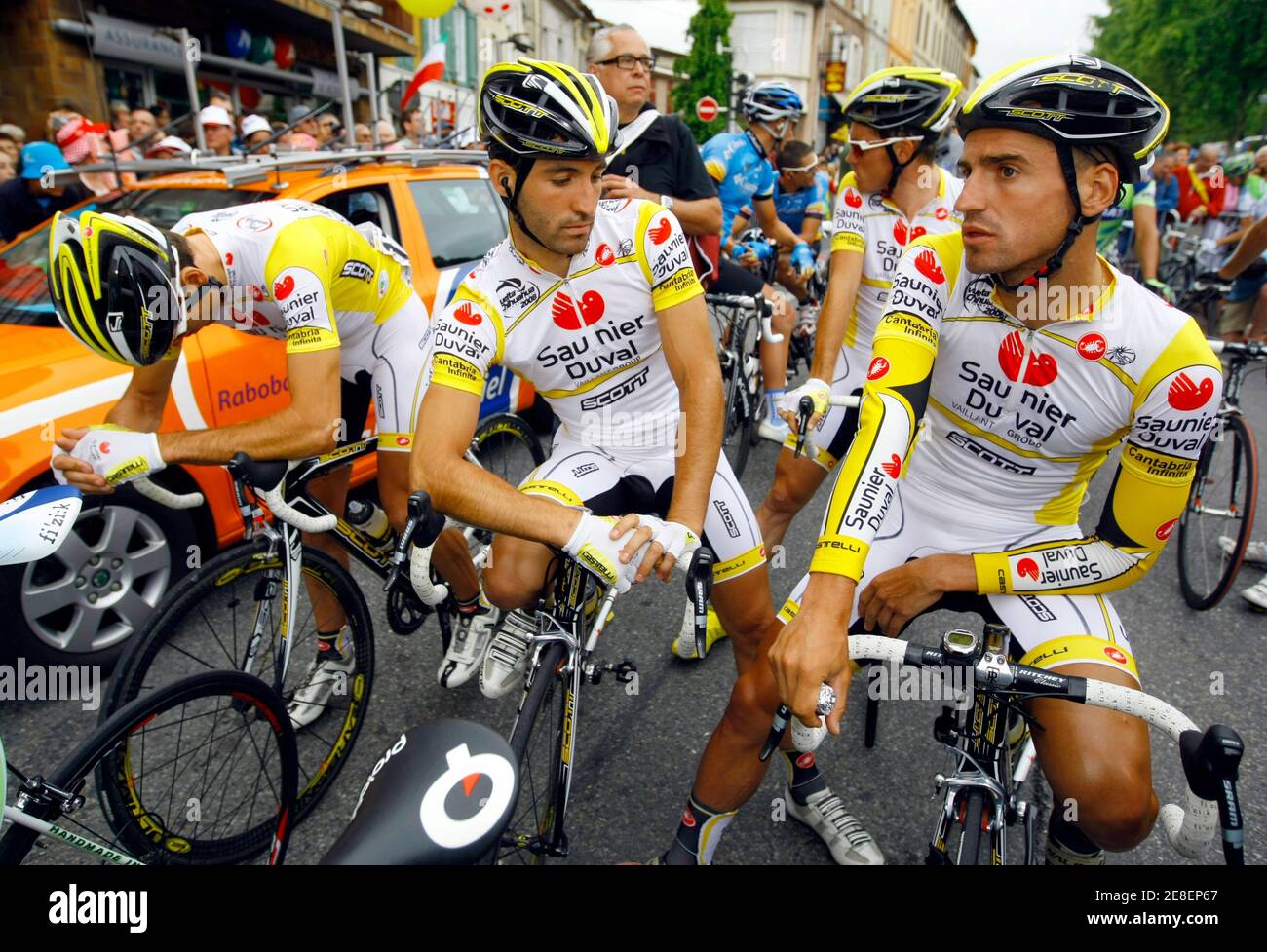 Saunier Duval Team Riders Leave The 95th Tour De France Cycling Race At The Start Of The 12th Stage Between Lavelanet And Narbonne July 17 2008 The Tour De France Was Plunged