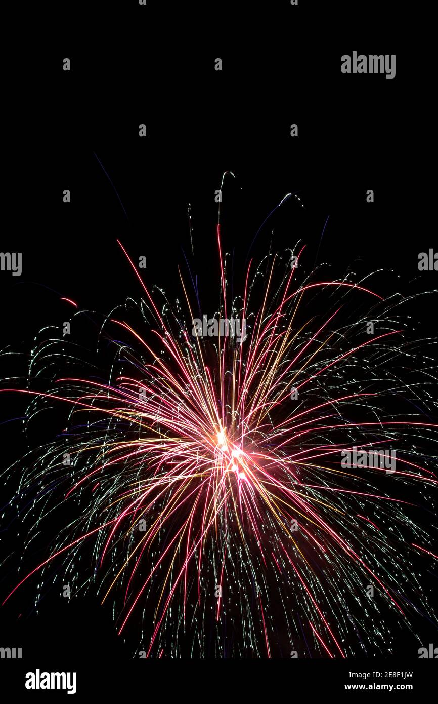 View of a beautiful fireworks display on New Year's Eve Stock Photo