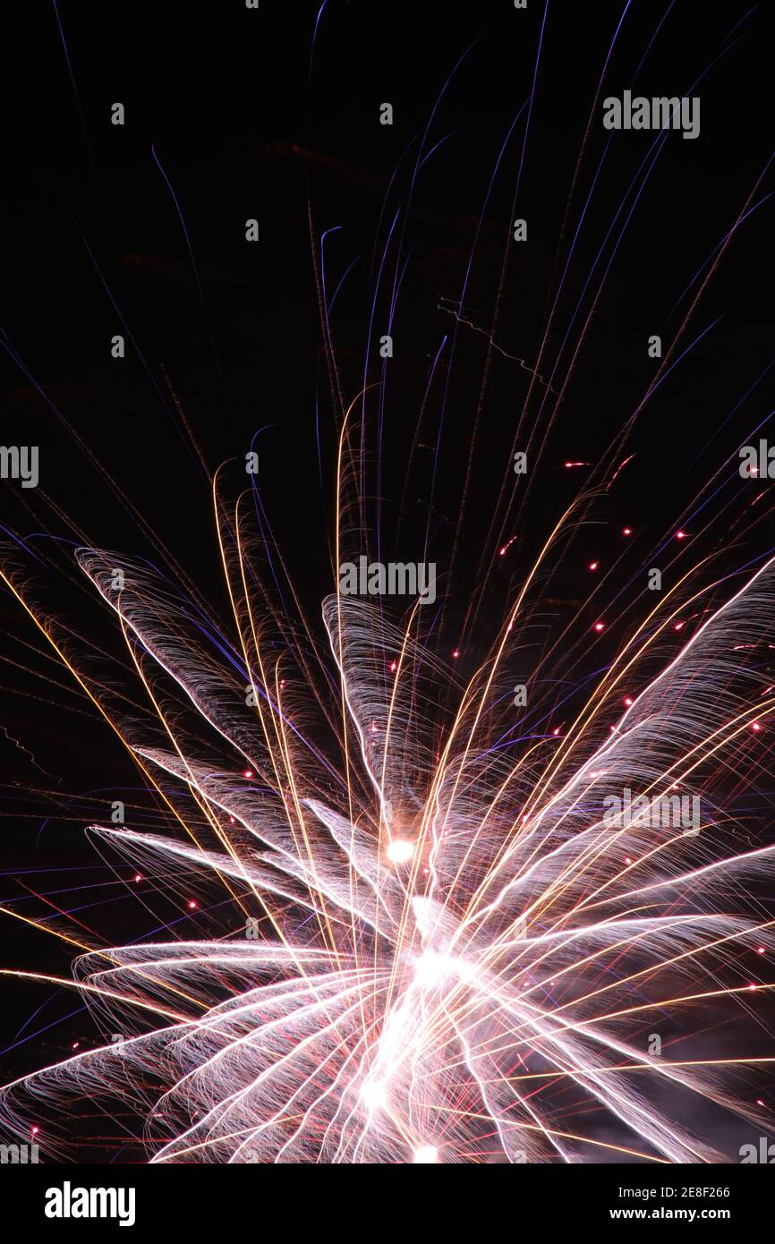 View of a beautiful fireworks display on New Year's Eve Stock Photo