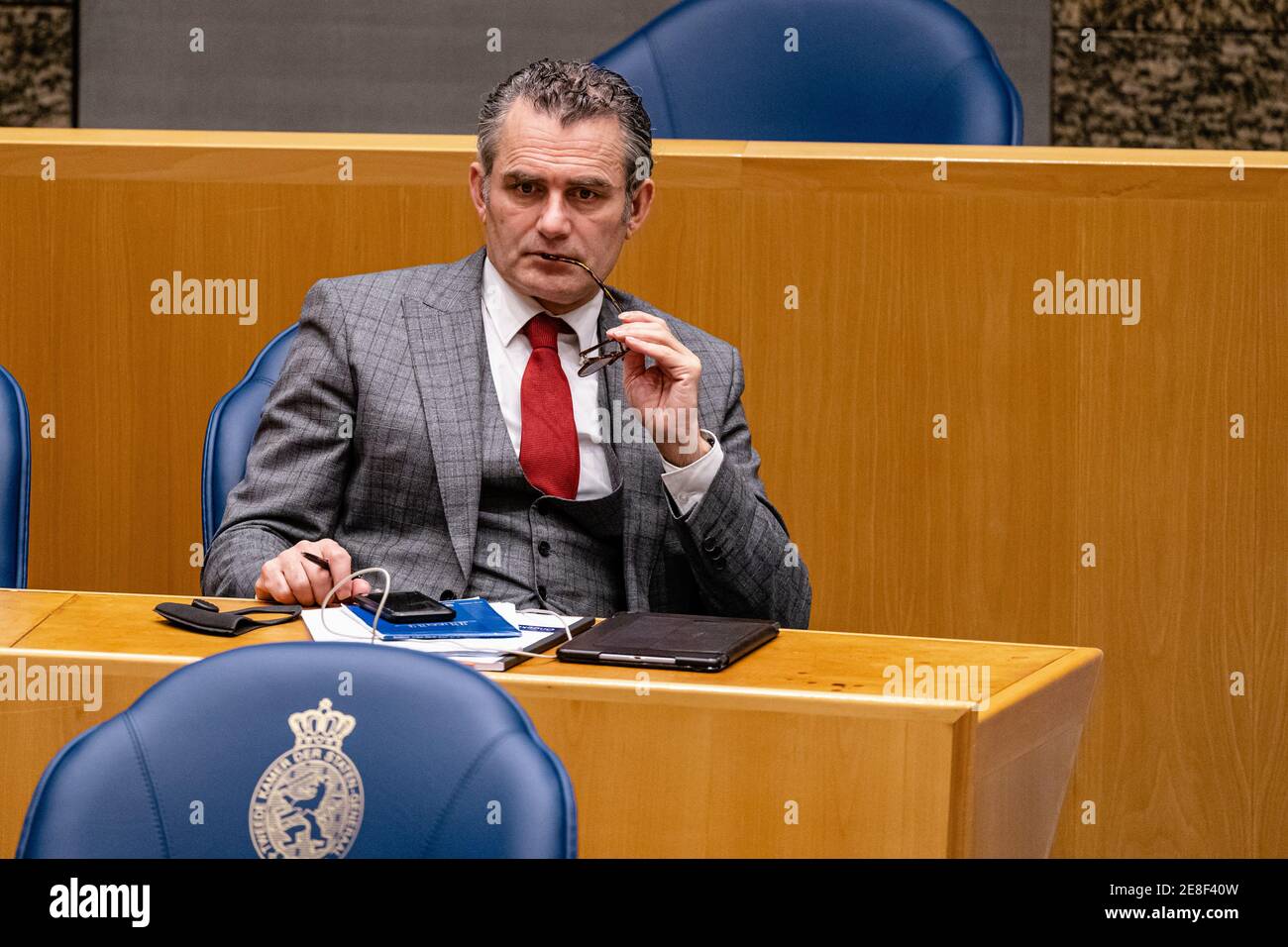 THE HAGUE, NETHERLANDS - JANUARY 19: Roelof Bisschop of SGP seen during the plenary debate in the Tweede Kamer parliament about the resignation of the Stock Photo