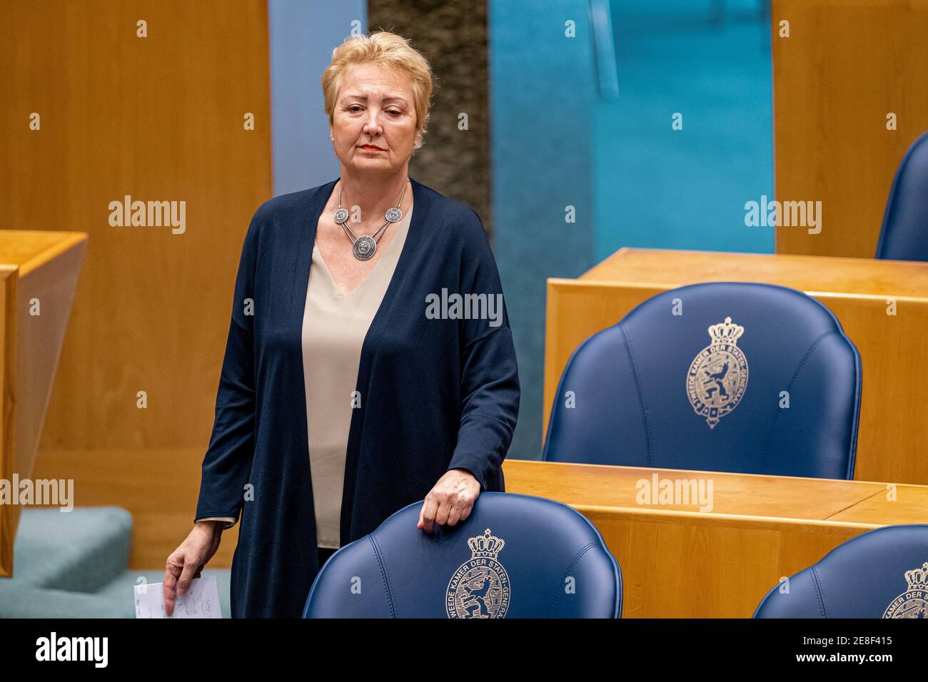THE HAGUE, NETHERLANDS - JANUARY 19: Corrie van Brenk of 50PLUS seen during the plenary debate in the Tweede Kamer parliament about the resignation of Stock Photo