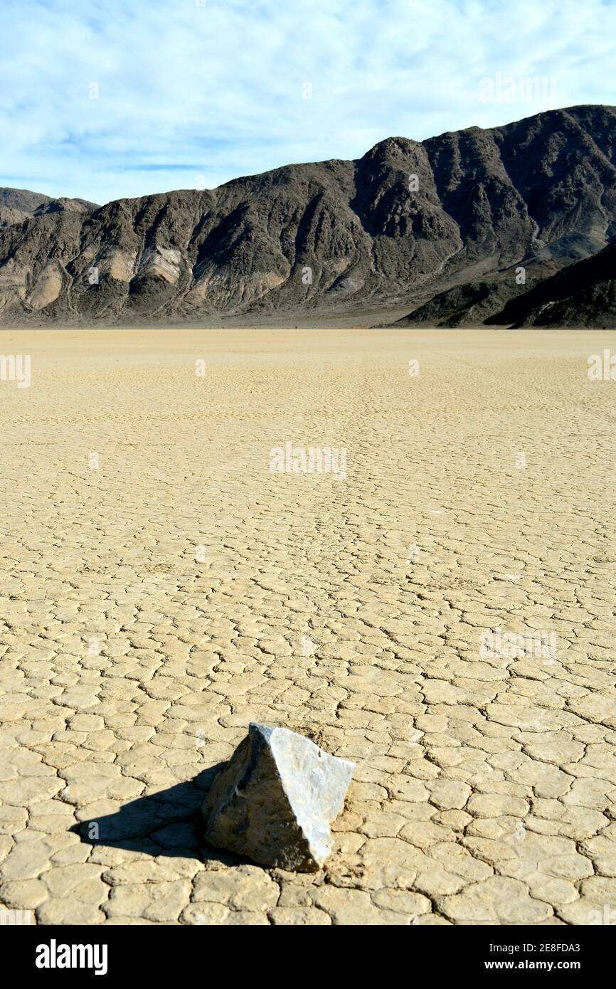 sailing rock leaving a long trail in the desert of the Racetrack Playa ...