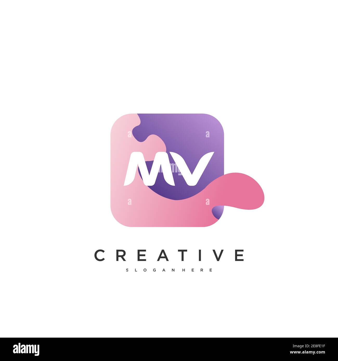 MV Initial Letter logo icon design template elements with wave colorful Stock Vector