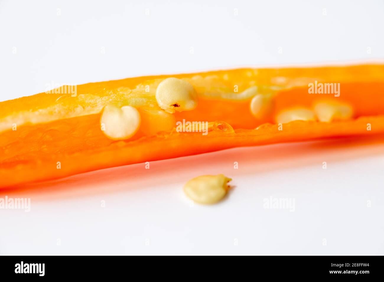 Macro close up view of Cayenne chilli pepper seeds. Stock Photo