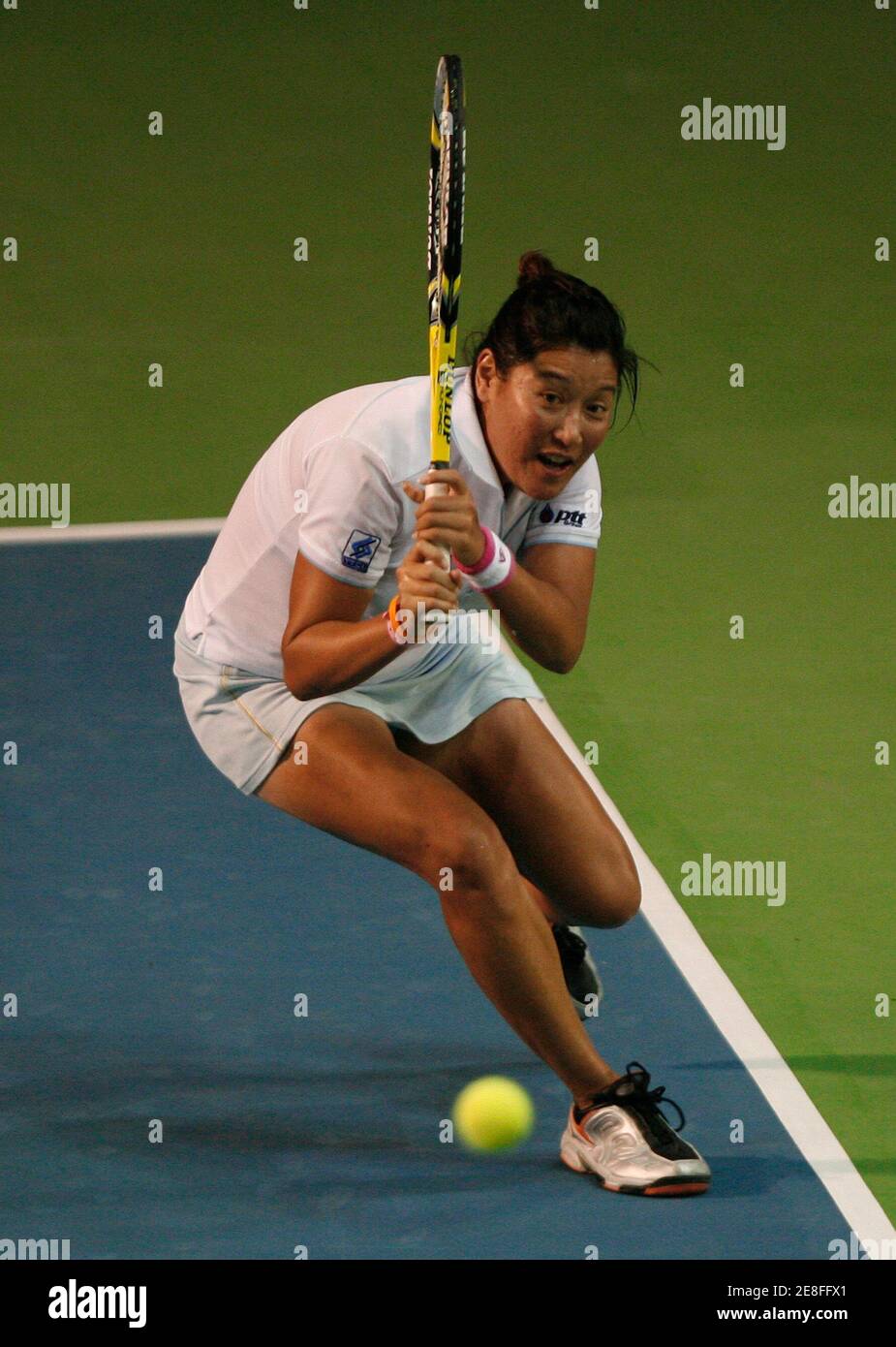 Thailand's Tamarine Tanasugarn returns a shot to India's Sania Mirza during their quarter-final round match at the PTT Pattaya Women's Open tennis tournament February 13, 2009.  REUTERS/Chaiwat Subprasom (THAILAND) Stock Photo