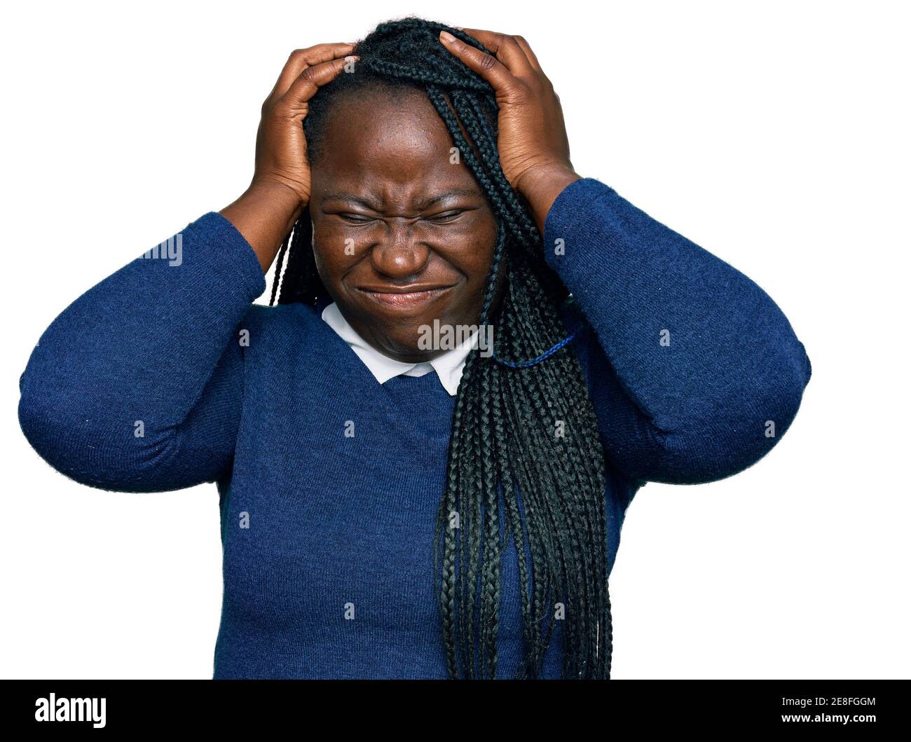 Young black woman with braids wearing casual clothes suffering from
