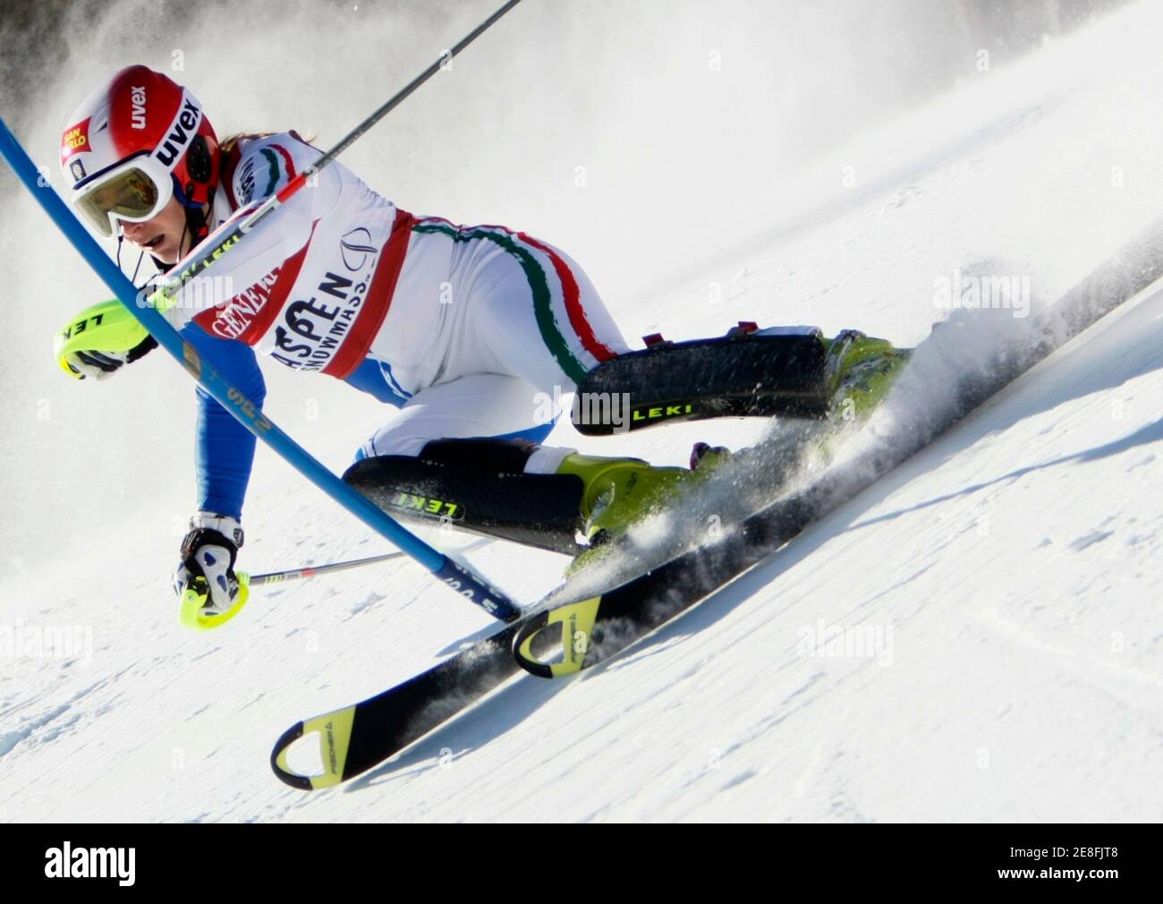 Nicole Gius of Italy skis to the sixth best time in the first heat of the women's World Cup Slalom ski race in Aspen, Colorado November29, 2009.  REUTERS/Rick Wilking (UNITED STATES SPORT SKIING) Stock Photo