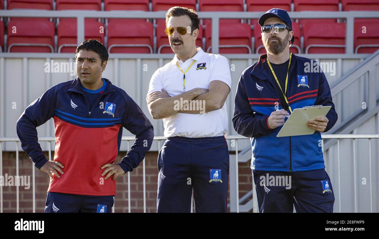 JASON SUDEIKIS, NICK MOHAMMED and BRENDAN HUNT in TED LASSO (2020), directed by ZACH BRAFF. Credit: UNIVERSAL TELEVISION / Album Stock Photo
