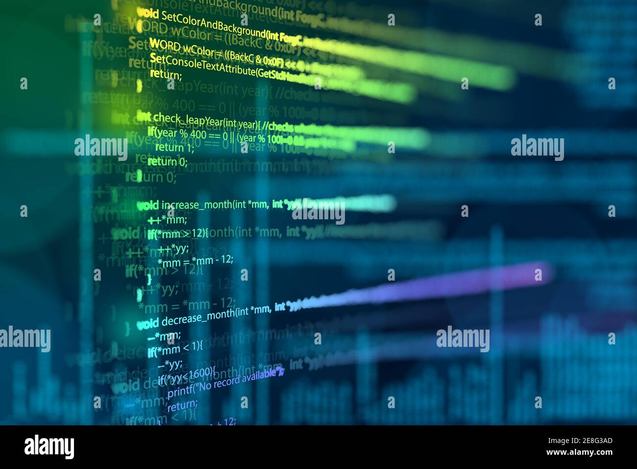 Abstract Modern tech of Programming code screen developer. C Programming Language of Computer script and Technology background of software. Stock Photo