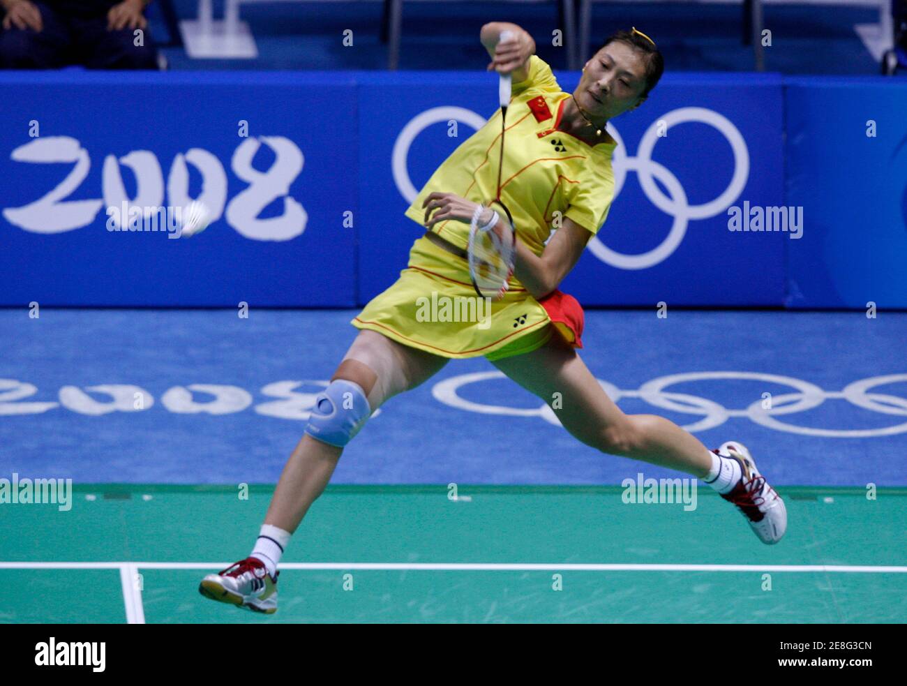 Zhang Ning of China returns the ball to  her compatriot Xie Xingfang during their women's singles final badminton match againstat the Beijing 2008 Olympic Games, August 16, 2008.     REUTERS/Beawiharta (CHINA) Stock Photo