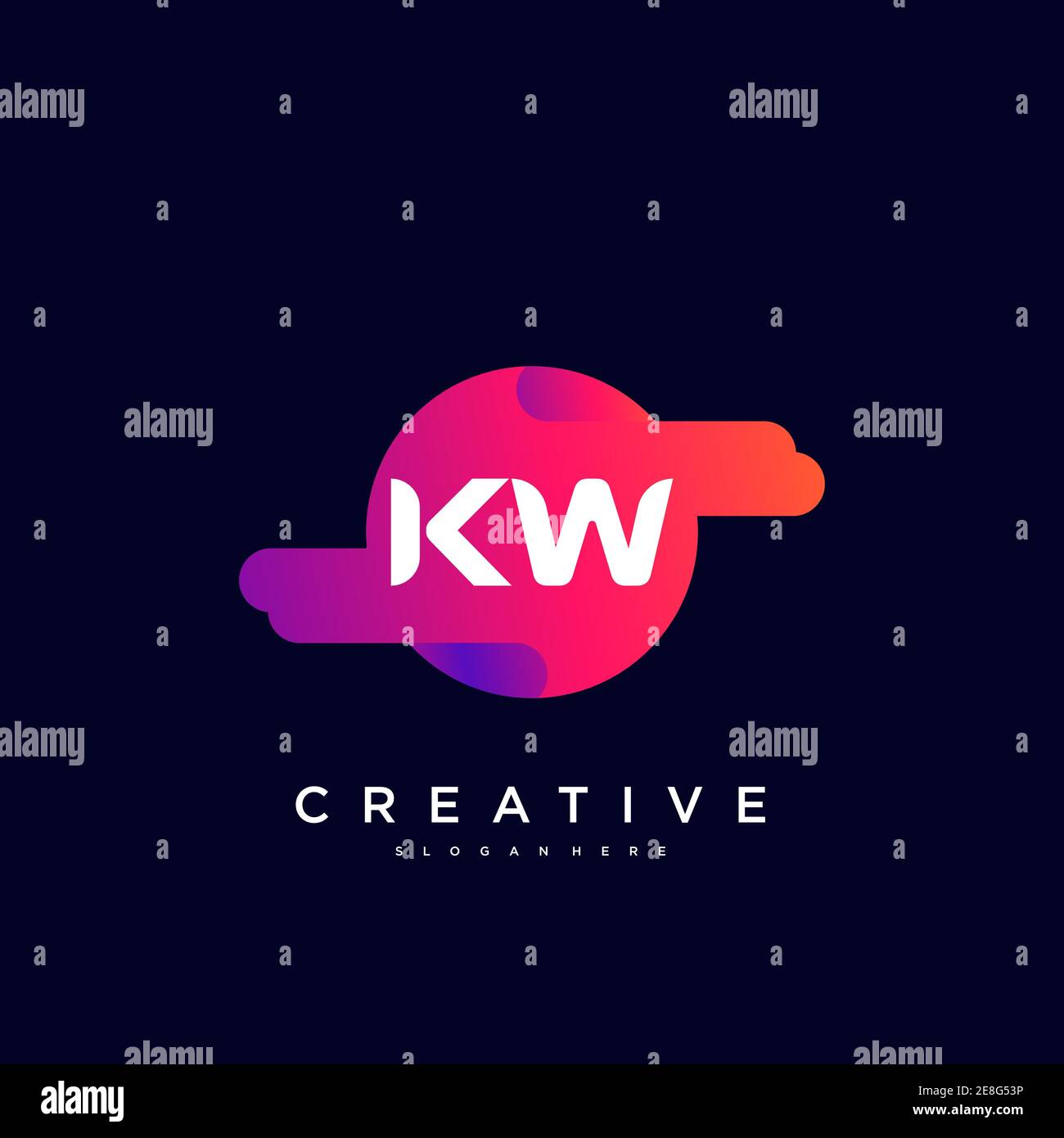 KW Initial Letter logo icon design template elements with wave colorful Stock Vector