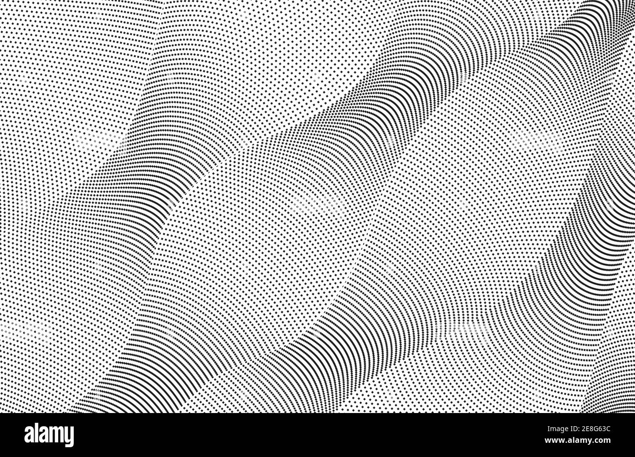 Black dotted diagonal lines. Digital halftone pattern. Abstract technology background. Electromagnetic waves concept. Monochrome vector op art design Stock Vector