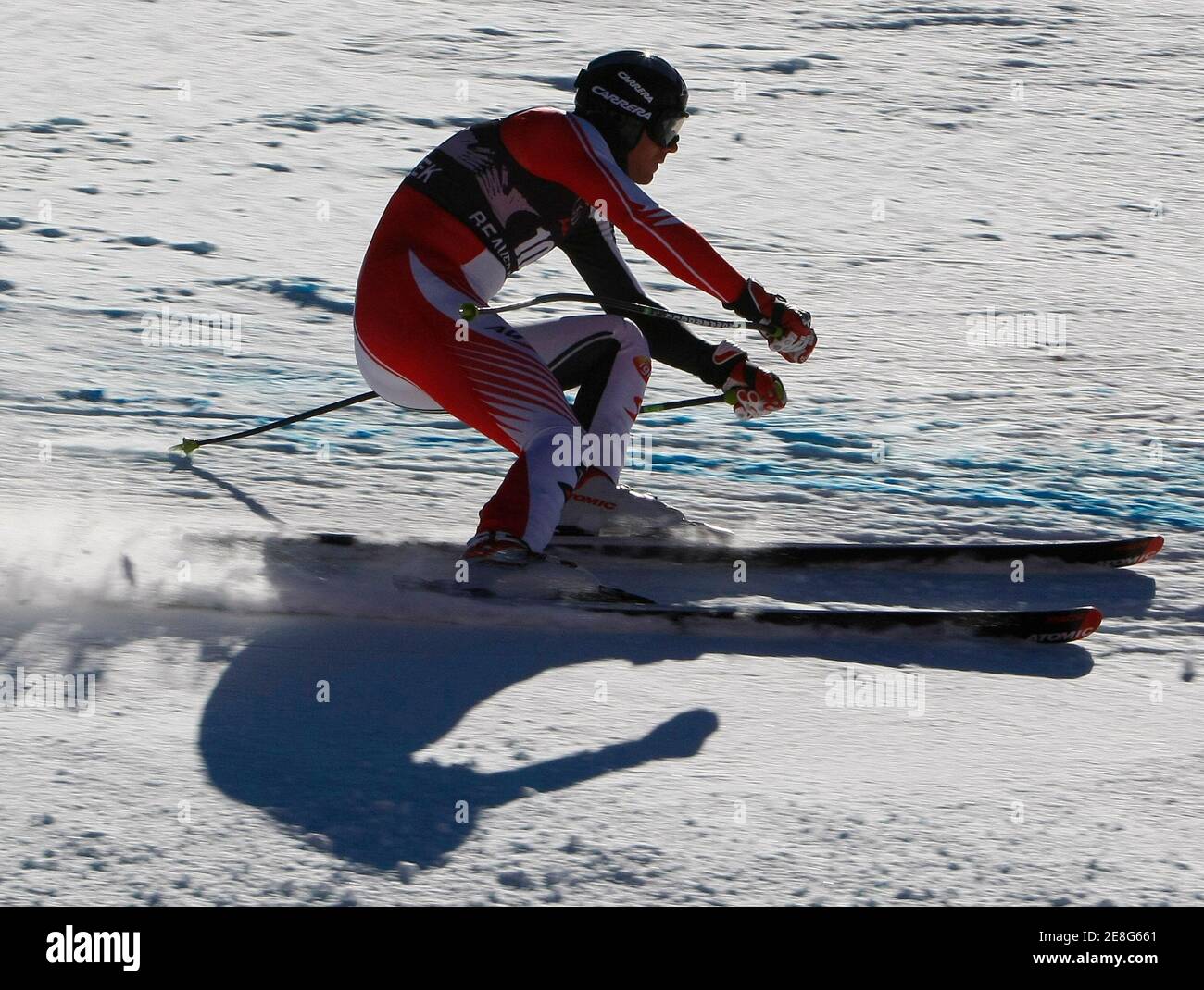 Michael Walchhofer of Austria skis to the fourth best time in the first training for the men's World Cup downhill ski race in Beaver Creek, Colorado December 2, 2008. REUTERS/Rick Wilking (UNITED STATES) Stock Photo