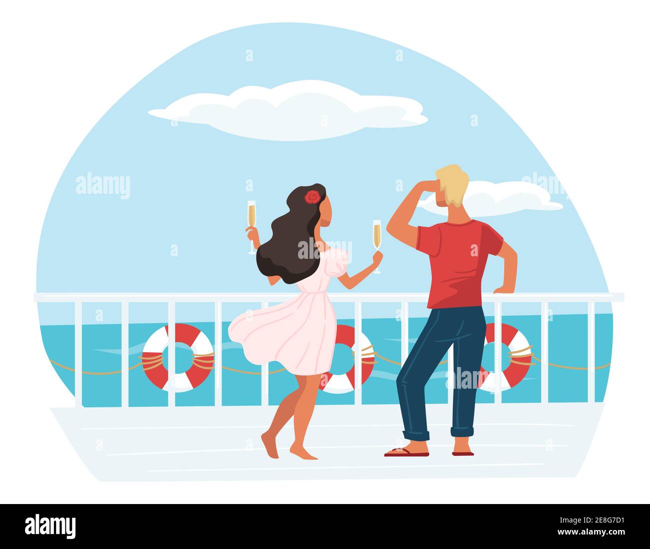 Man and woman on cruise liner drinking champagne Stock Vector