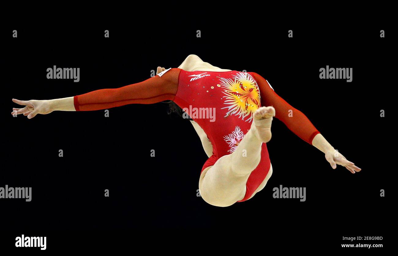 Japan's Koko Tsurumi performs on the floor during the women's individual all-round final of the Gymnastics World Championships at the O2 Arena in London October 16, 2009. REUTERS/Jerry Lampen (BRITAIN SPORT GYMNASTICS) Stock Photo