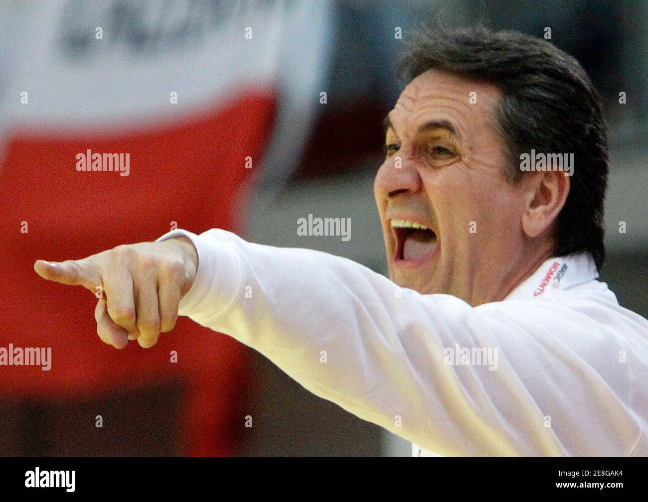 Spain's coach Valero Rivera Lopez reacts during their Men's European Handball Championship second round match against Poland in Innsbruck, January 24, 2010.           REUTERS/Oleg Popov   (AUSTRIA - Tags: SPORT HANDBALL) Stock Photo