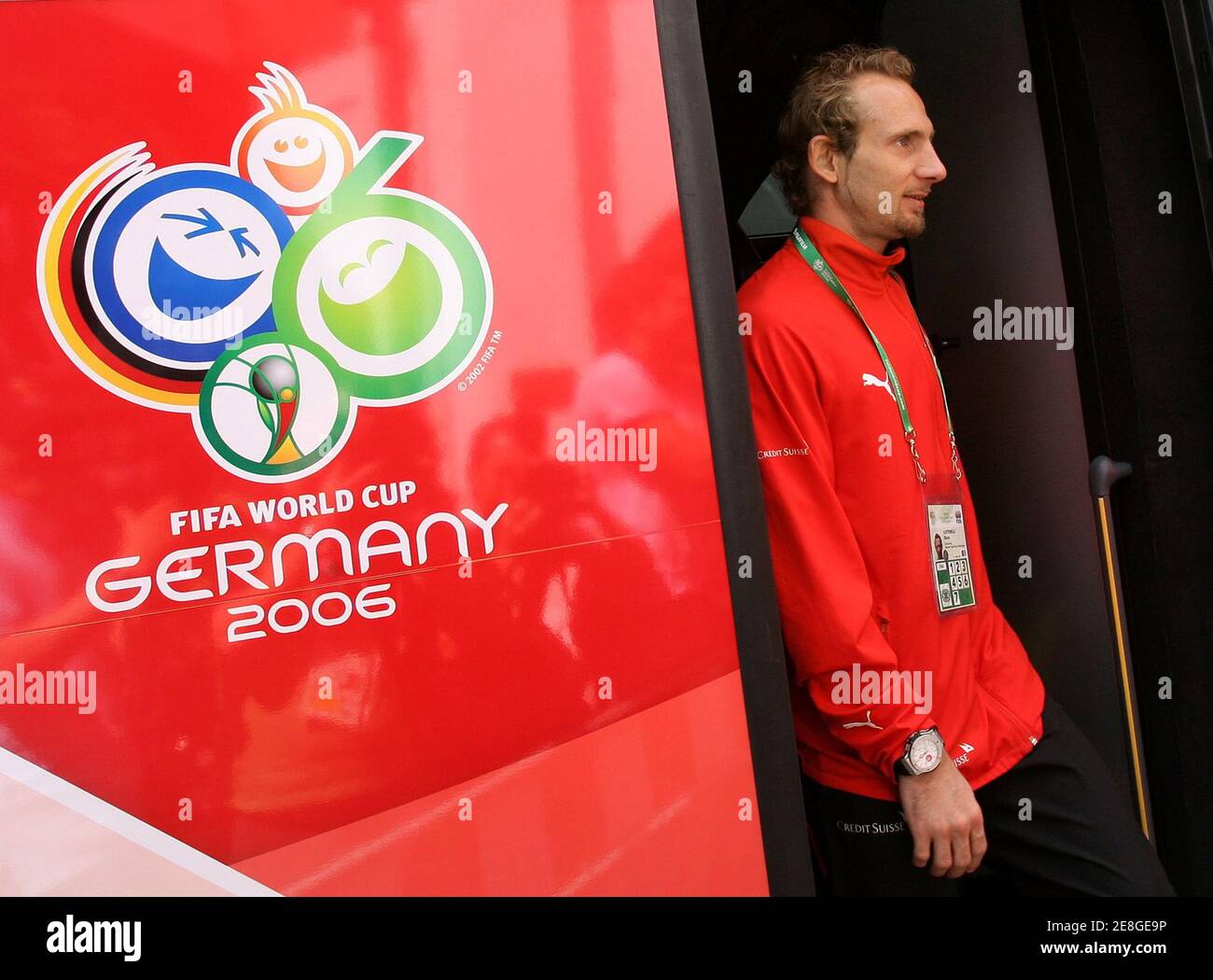 Switzerland's national soccer player Maouro Lustrinelli arrives at the team hotel in Hanover June 22, 2006. WORLD CUP 2006 PREVIEW REUTERS/Pascal Lauener (GERMANY) Stock Photo