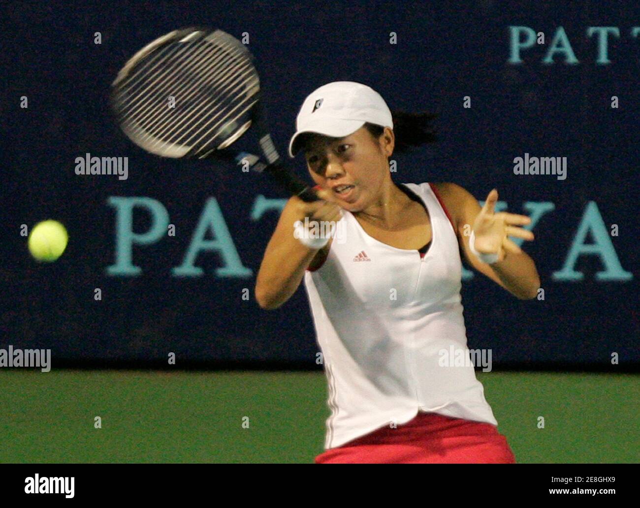 Vania King of the U.S. plays a shot to Croatia's Jelena Kostanic Tosic at the Pattaya Women's Open tennis tournament in Pattaya, Thailand February 6, 2007. REUTERS/Chaiwat Subprasom (THAILAND) Stock Photo