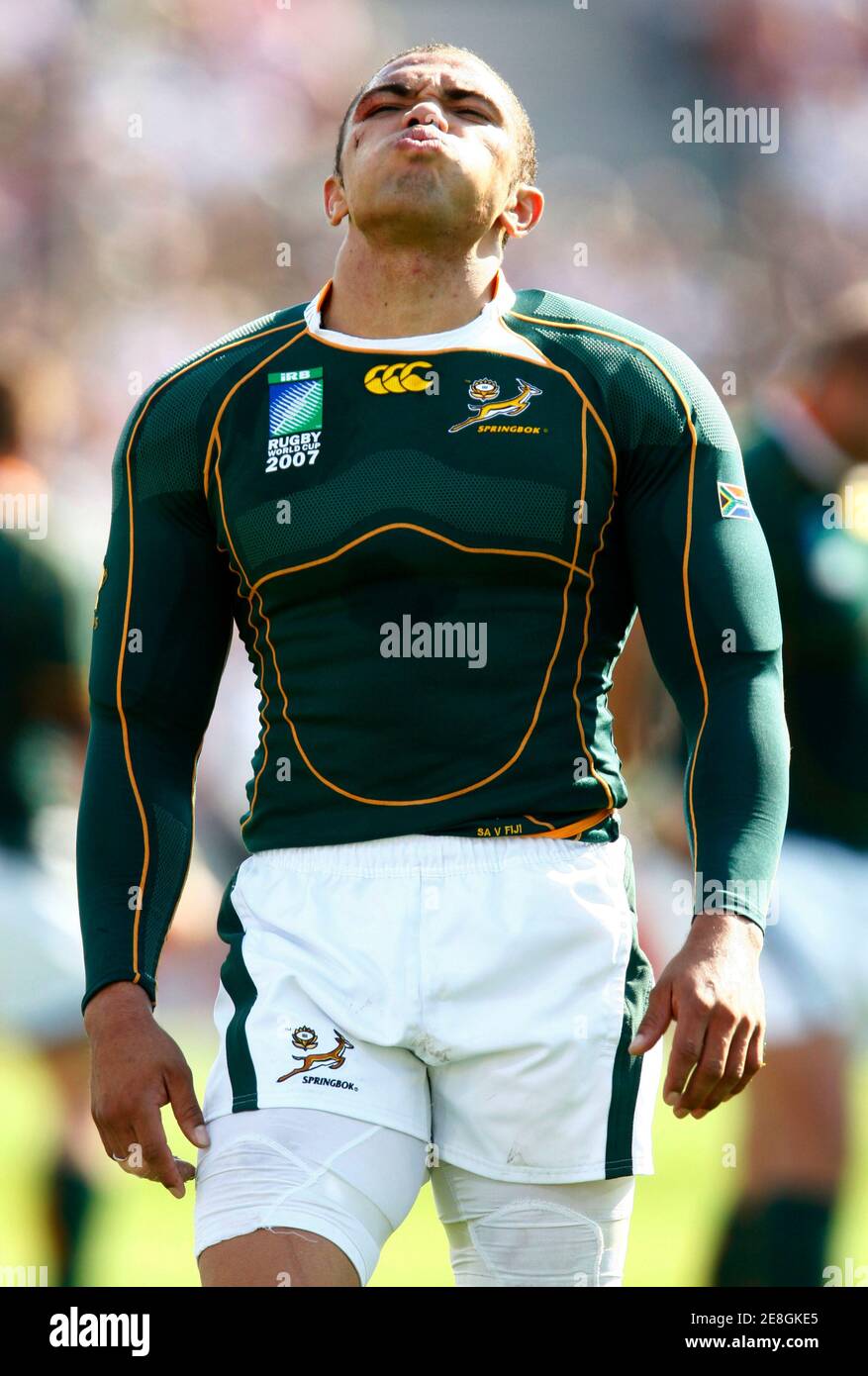 South Africa's Brian Habana reacts during their quarter-final Rugby World  Cup match against Fiji in Marseille October 7, 2007. REUTERS/Eddie Keogh  (FRANCE Stock Photo - Alamy
