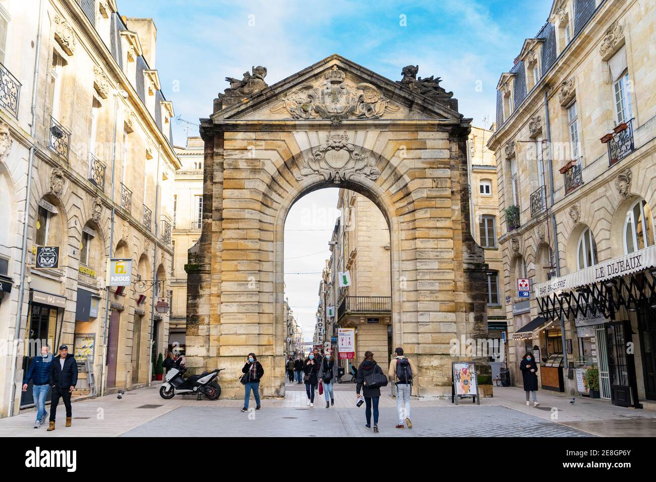 Bordeaux, France. Porte Dijeaux. Bordeaux city centre. Historical old city. Walking along the streets of Bordeaux. Stock Photo