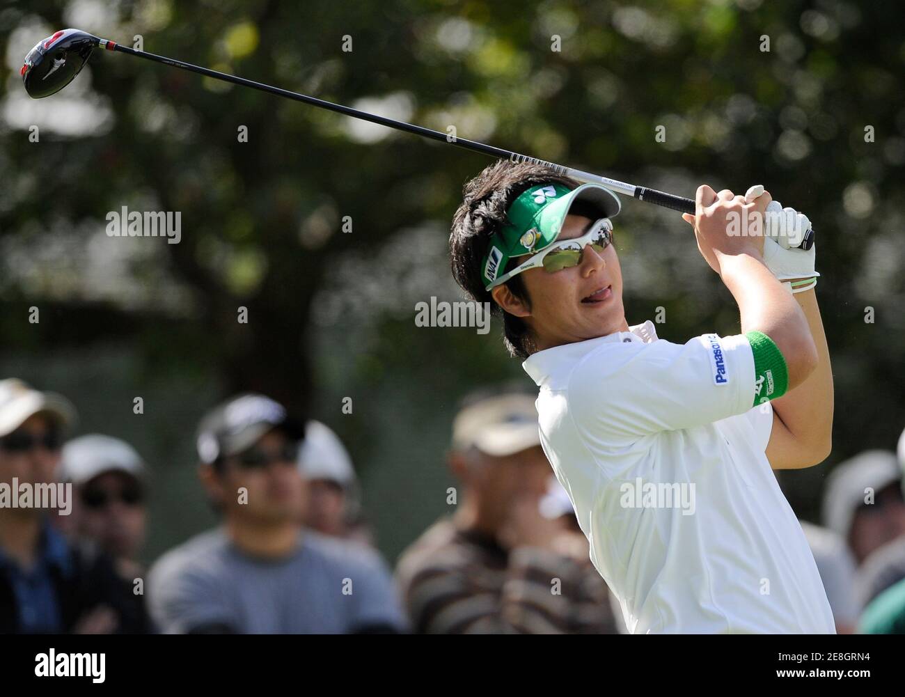 Ryo Ishikawa of Japan, 17, reacts to his drive on the eleventh whole during the second round of the Northern Trust Open golf tournament in the Pacific Palisades area of Los Angeles February 20, 2009. REUTERS/Gus Ruelas (UNITED STATES) Stock Photo