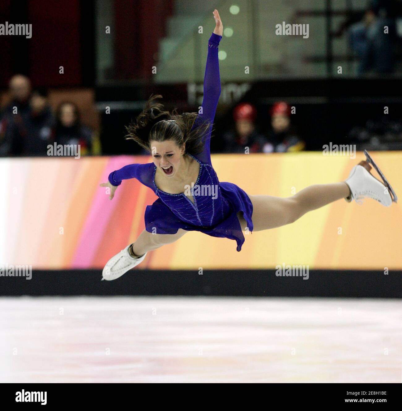 Emily Hughes from the United States performs in the women's short program during the Figure Skating competition at the Torino 2006 Winter Olympic Games in Turin, Italy, February 21, 2006.     REUTERS/Andy Clark Stock Photo