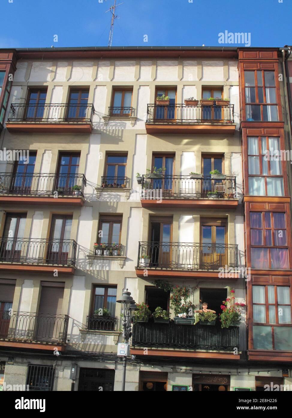 Facades of historic houses in Bilbao, Basque Country, Spain Stock Photo