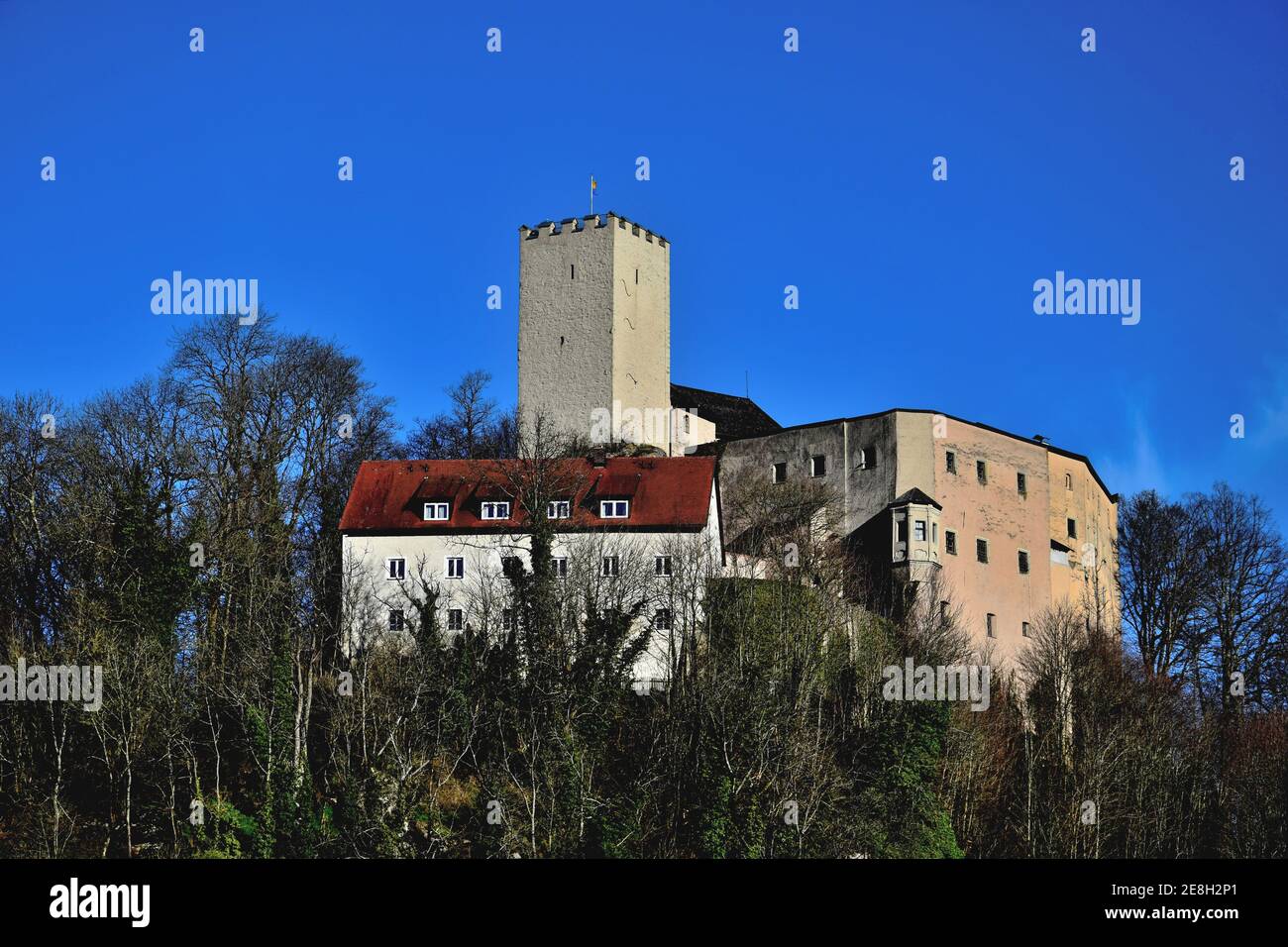 The fortress of Falkenstein, a landmark in the district of Cham, Upper Palatinate, Bavaria, Germany.. Stock Photo