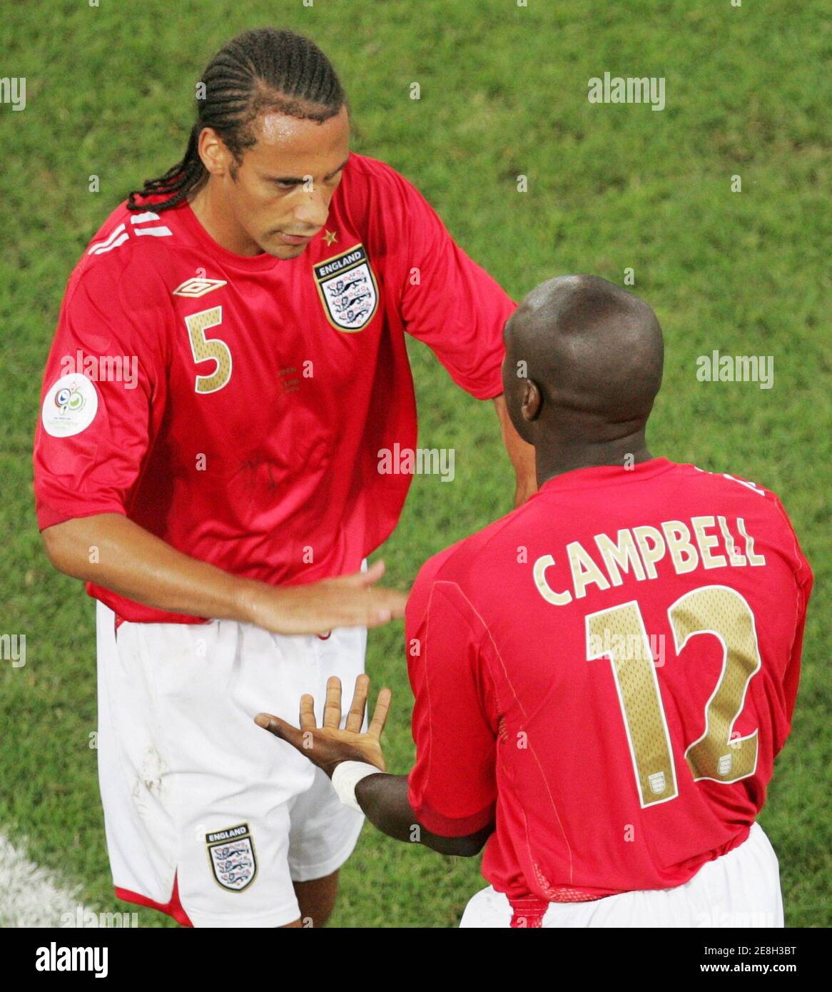 England's Sol Campbell (R) replaces Rio Ferdinand during their Group B World Cup 2006 soccer match against [Sweden] in Cologne June 20, 2006.   ? RESTRICTION - NO MOBILE USE Stock Photo