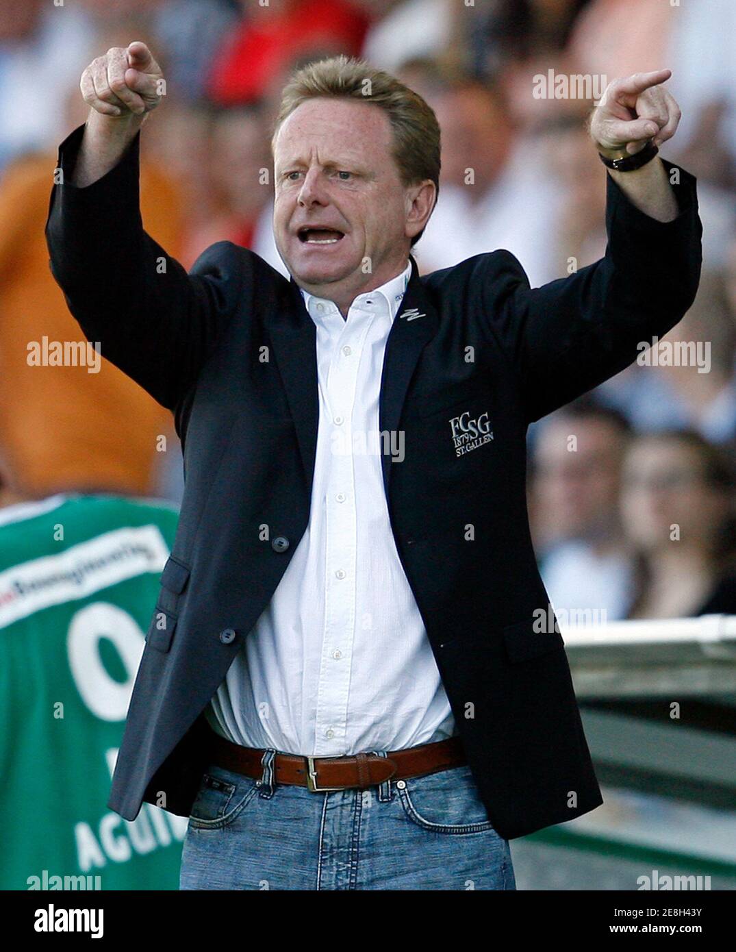 FC St. Gallen coach Rolf Fringer reacts during their Super League soccer match against FC Sion in St. Gallen August 26, 2007. REUTERS/Miro Kuzmanovic (SWITZERLAND) Stock Photo