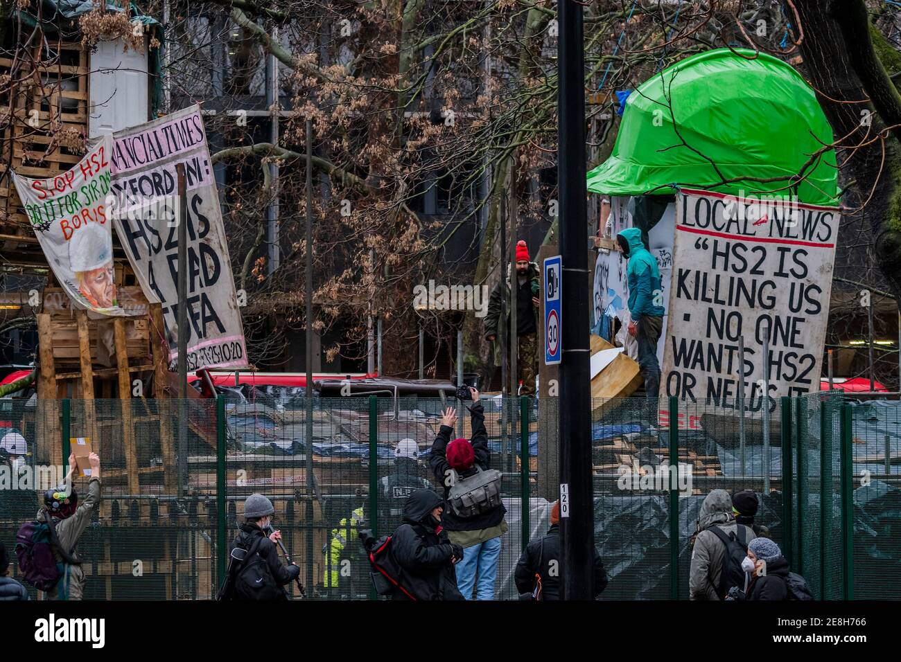 London, UK. 30th Jan, 2021. The anti HS2 Extinction Rebellion camp