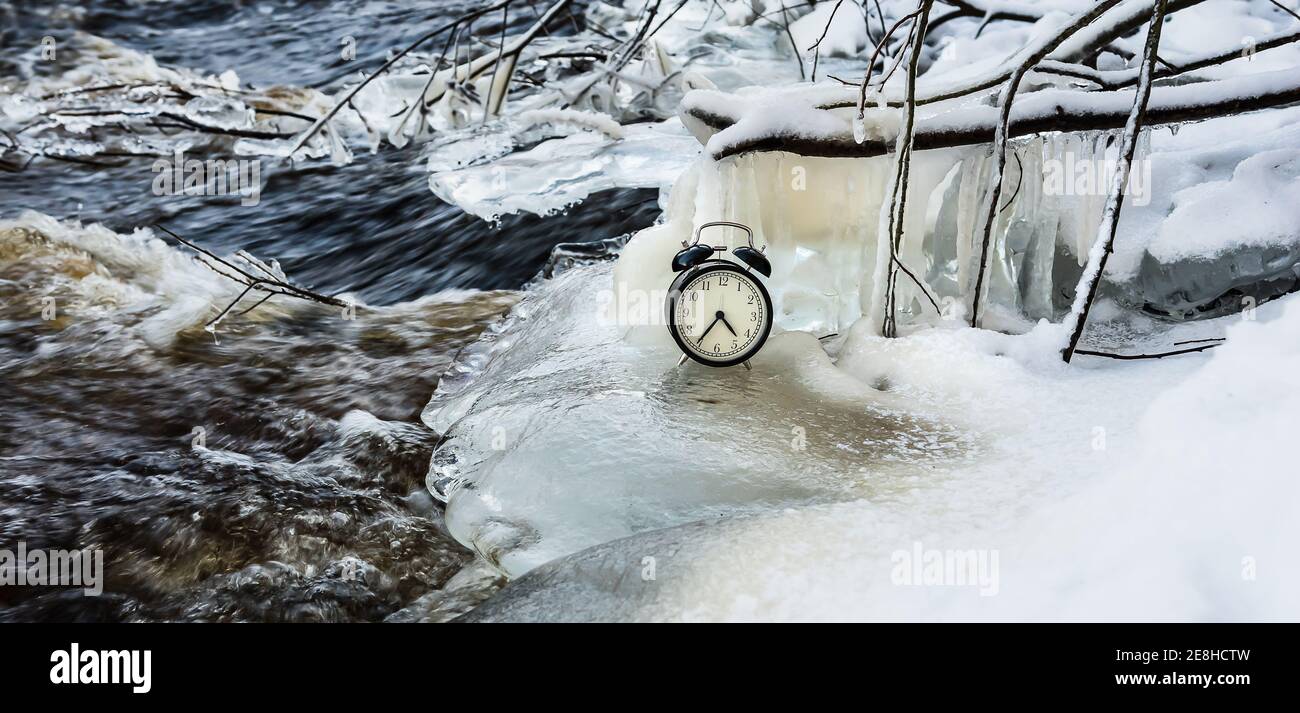 The time that shows that the cold month in January is in and ice is formed along the Swedish river Stock Photo