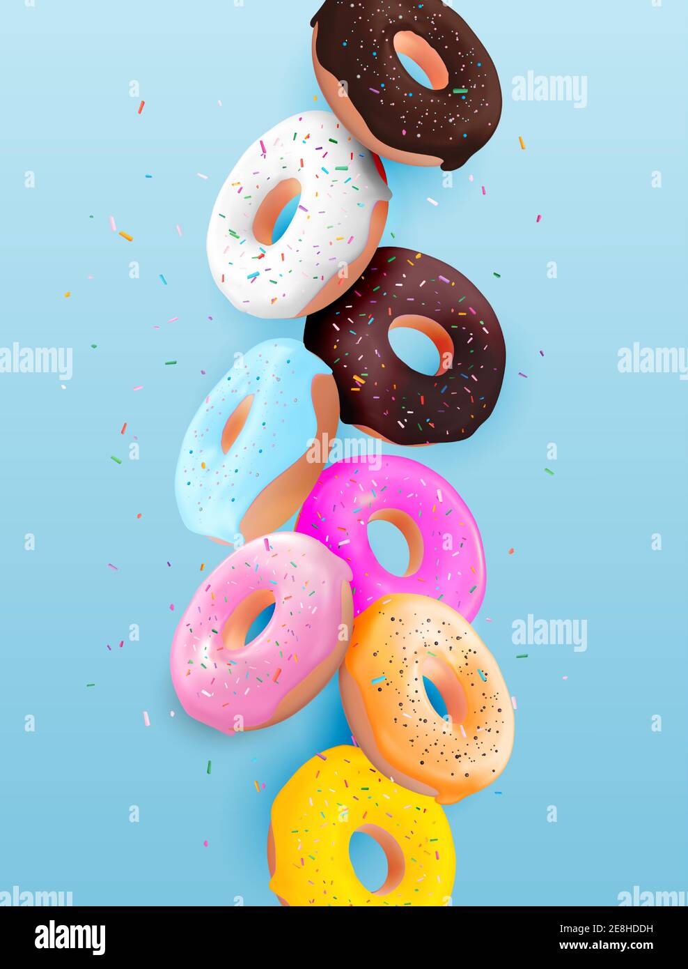Realistic 3d sweet tasty donut background. Can be used for dessert menu ...