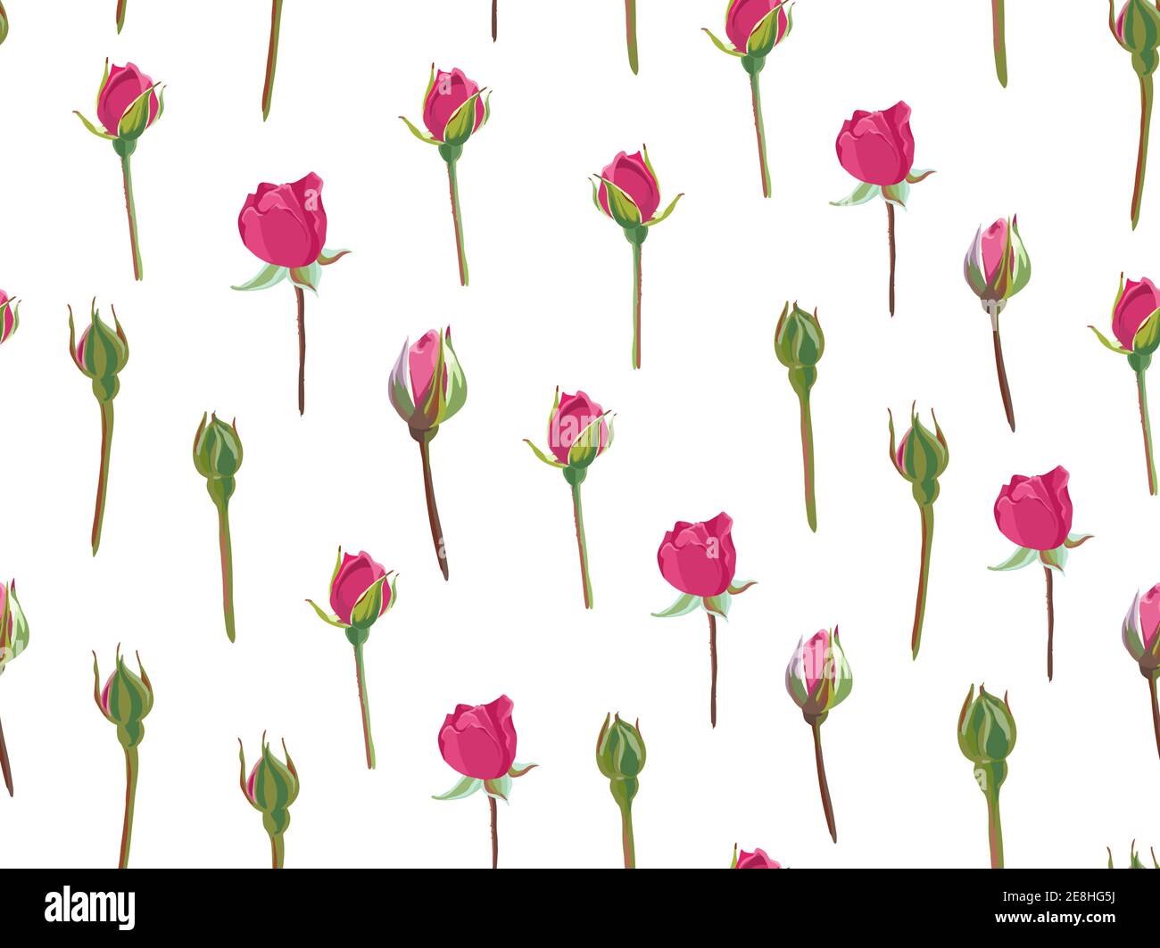 Roses buds and stems, floral seamless pattern Stock Vector