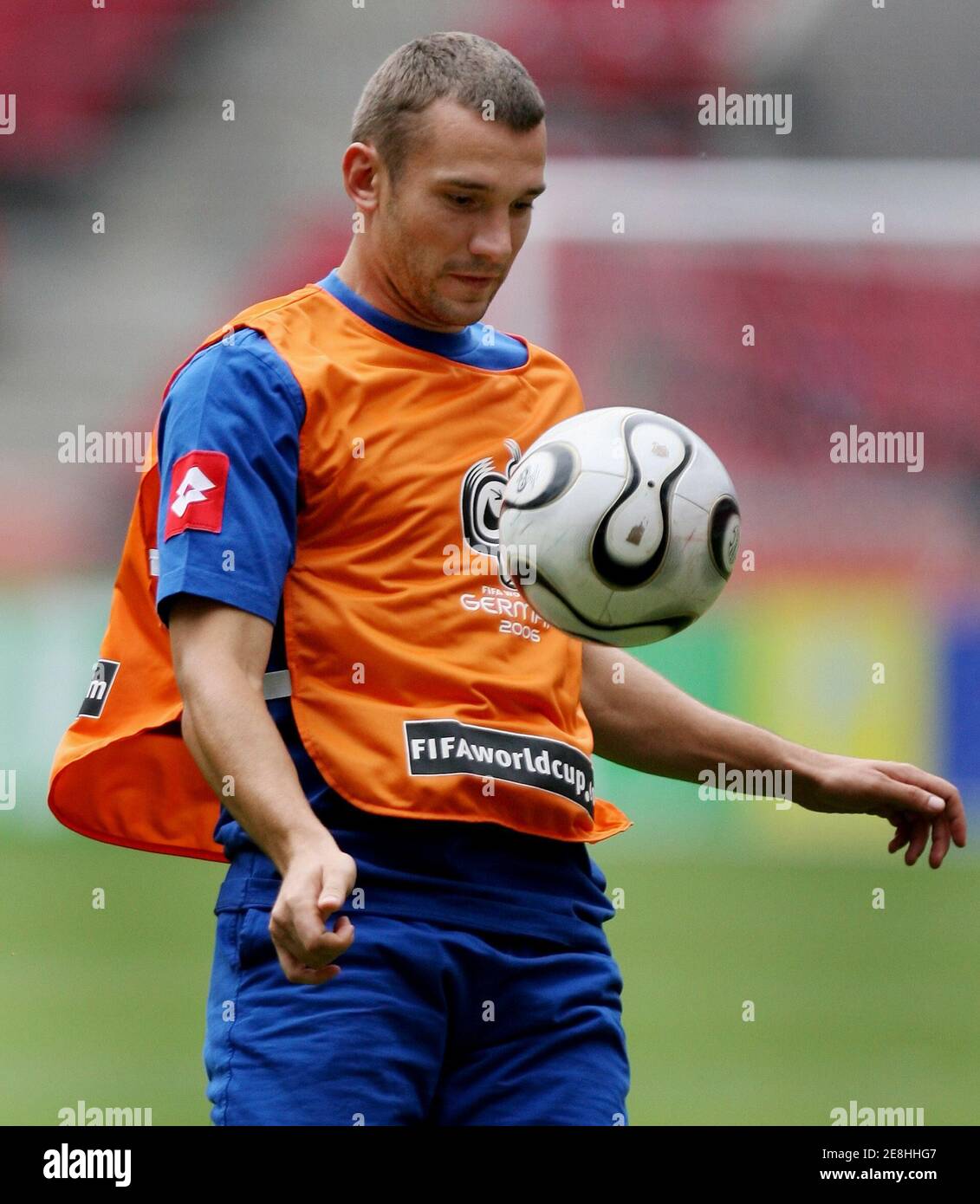 Ukraine's national soccer team player Andriy Shevchenko controls a ball during a World Cup training session in Cologne June 25, 2006. FIFA RESTRICTION - NO MOBILE USE    REUTERS/Pascal Lauener (GERMANY) Stock Photo