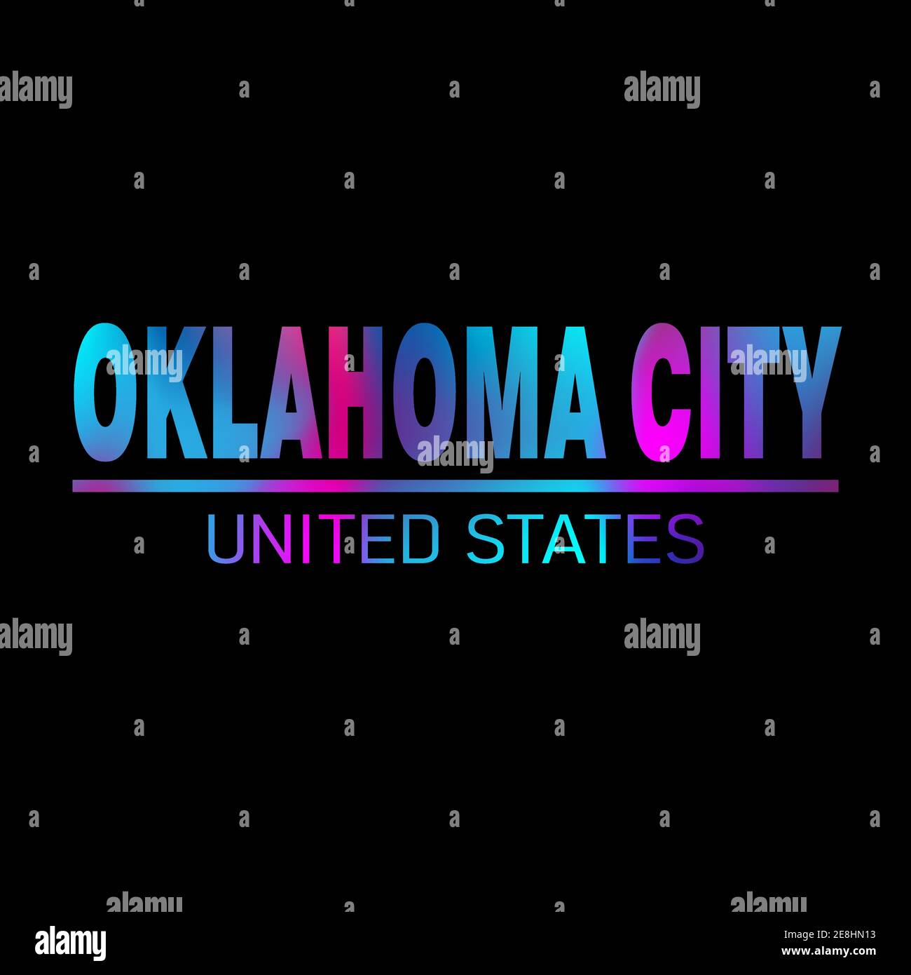 Neon color Oklahoma City in USA. Vector text of Oklahoma, Neon