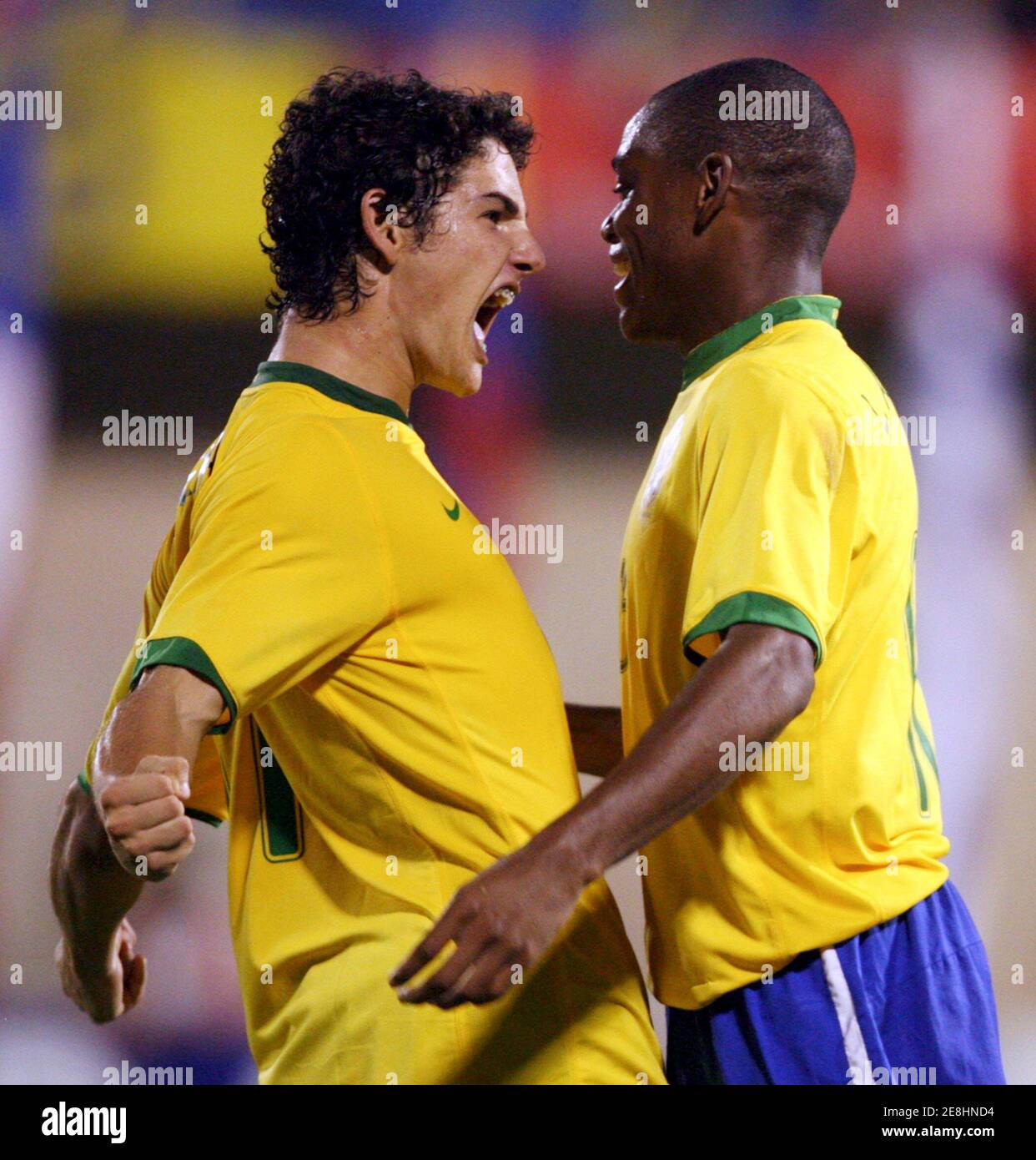 Brazil S Alexandre Pato Rodrigues L Celebrates With Team Mate Luiz Adriano Souza Da Silva After He Scored Against Chile During Their Second Round Soccer Match In The South American Under 20 Championship In