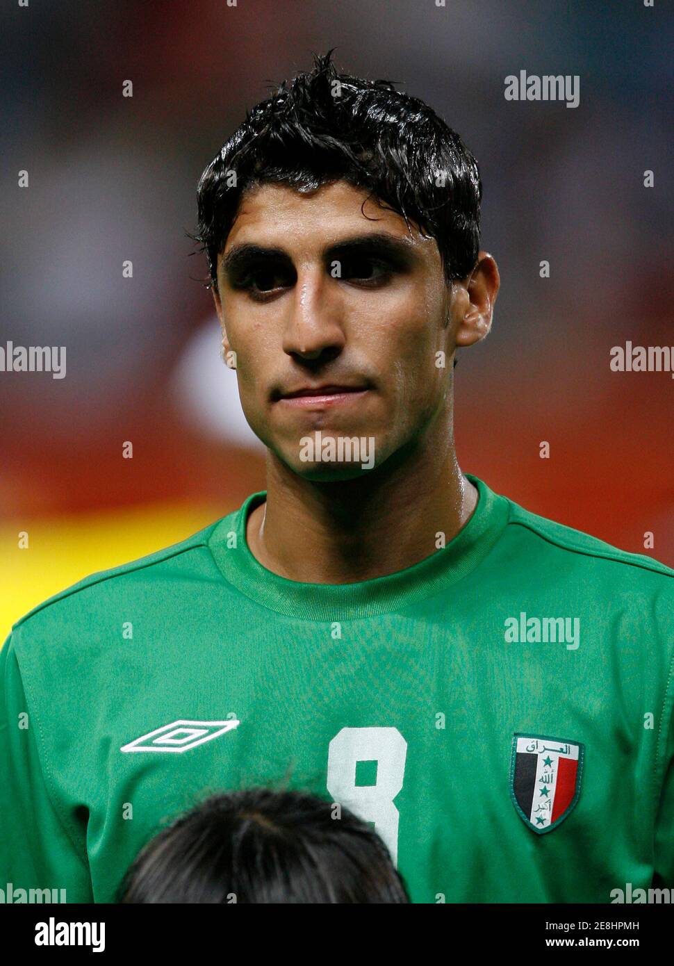 Iraq's Ahmed A. Mohammed is seen during the friendly soccer match with South Korea at the Jeju World Cup stadium in Seogwipo on Jeju Island June 29, 2007.  REUTERS/Jo Yong-Hak (SOUTH KOREA) Stock Photo